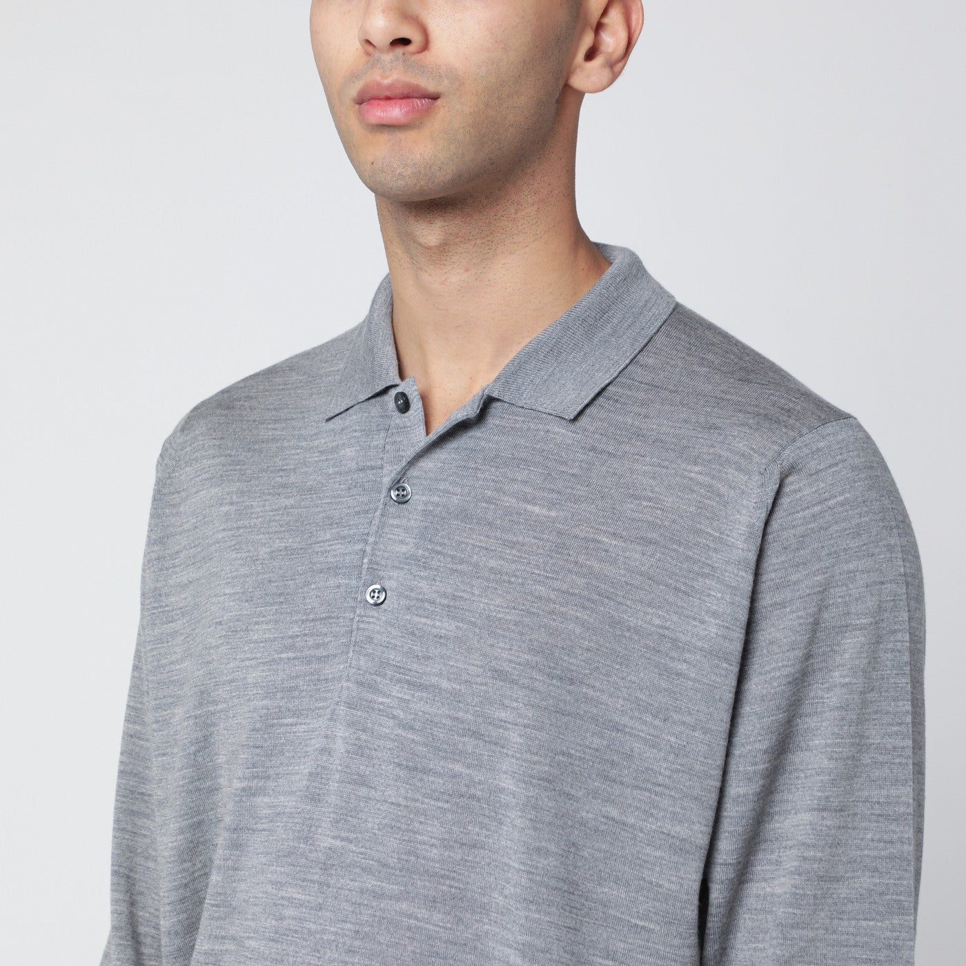 John Smedley Light Grey Wool Polo Shirt Men JOHN SMEDLEY
