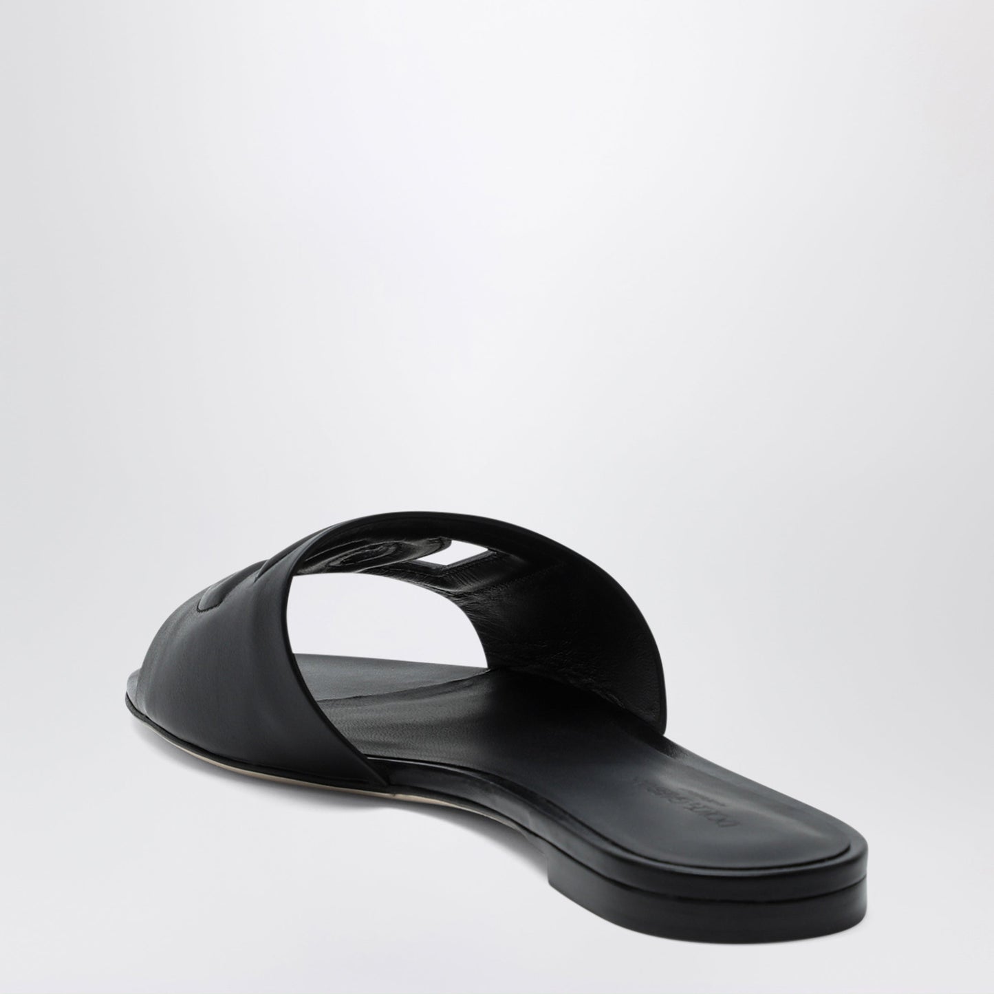 Dolce&Gabbana Black Leather Slides With Dg Logo Women DOLCE & GABBANA