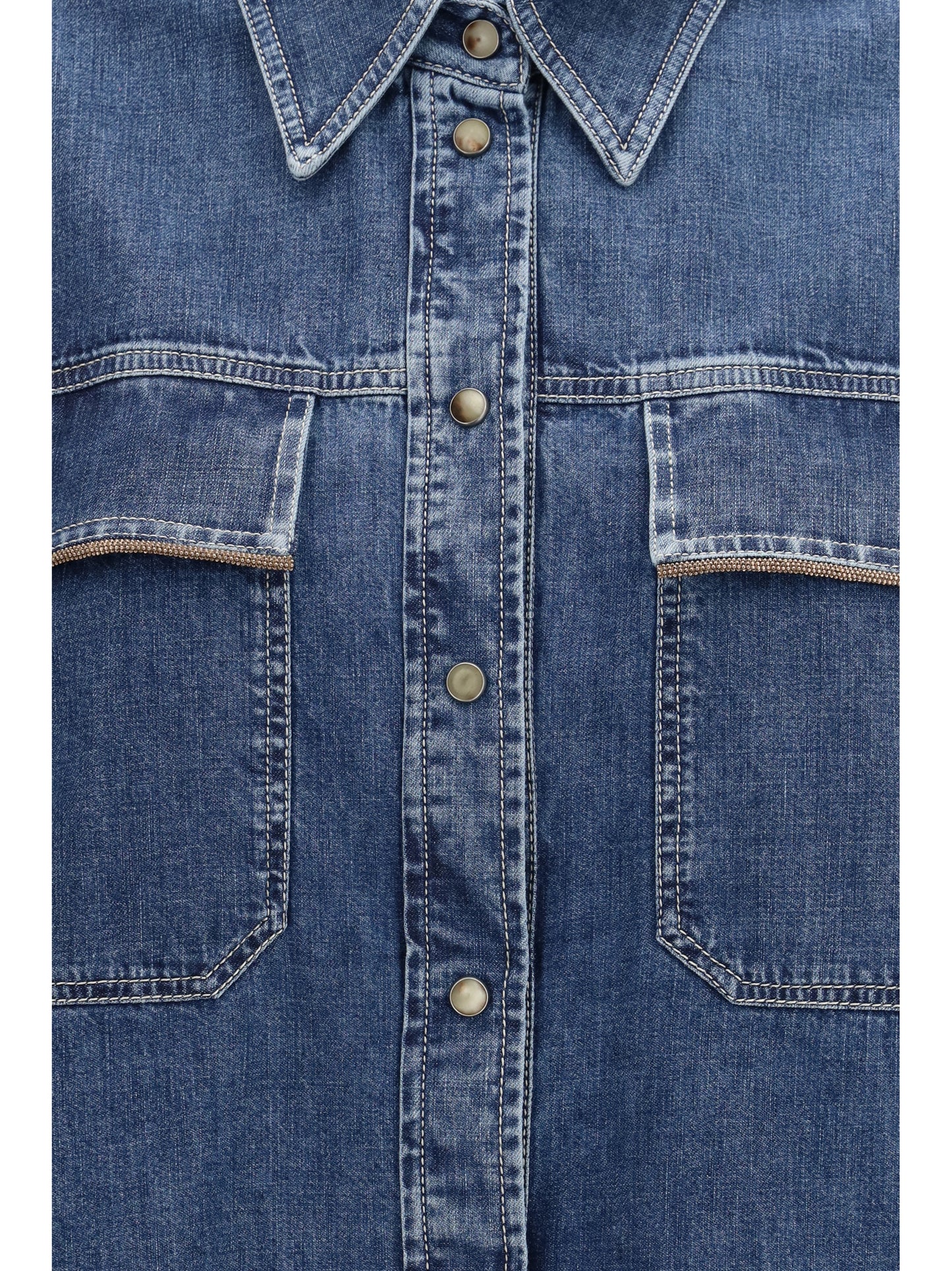 Brunello Cucinelli Women Denim Shirt With Jewel Details BRUNELLO CUCINELLI