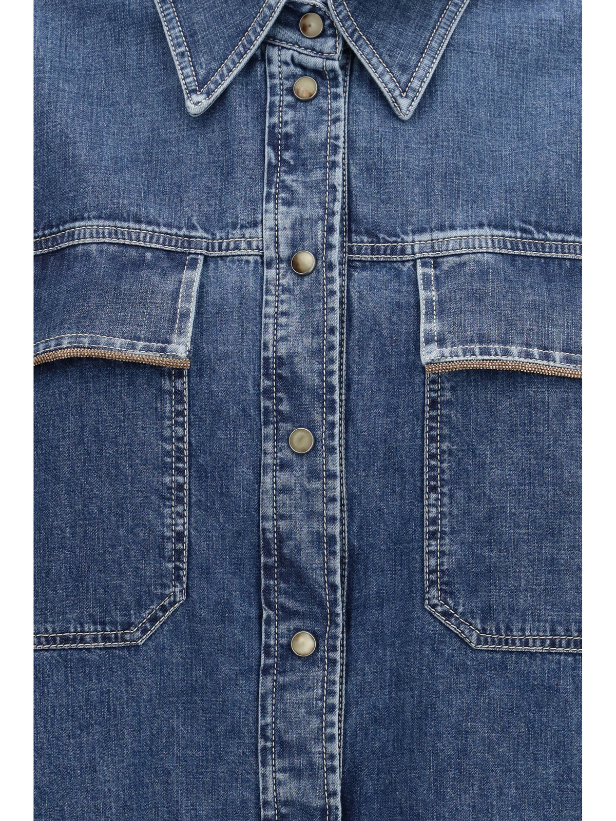 Brunello Cucinelli Women Denim Shirt With Jewel Details BRUNELLO CUCINELLI