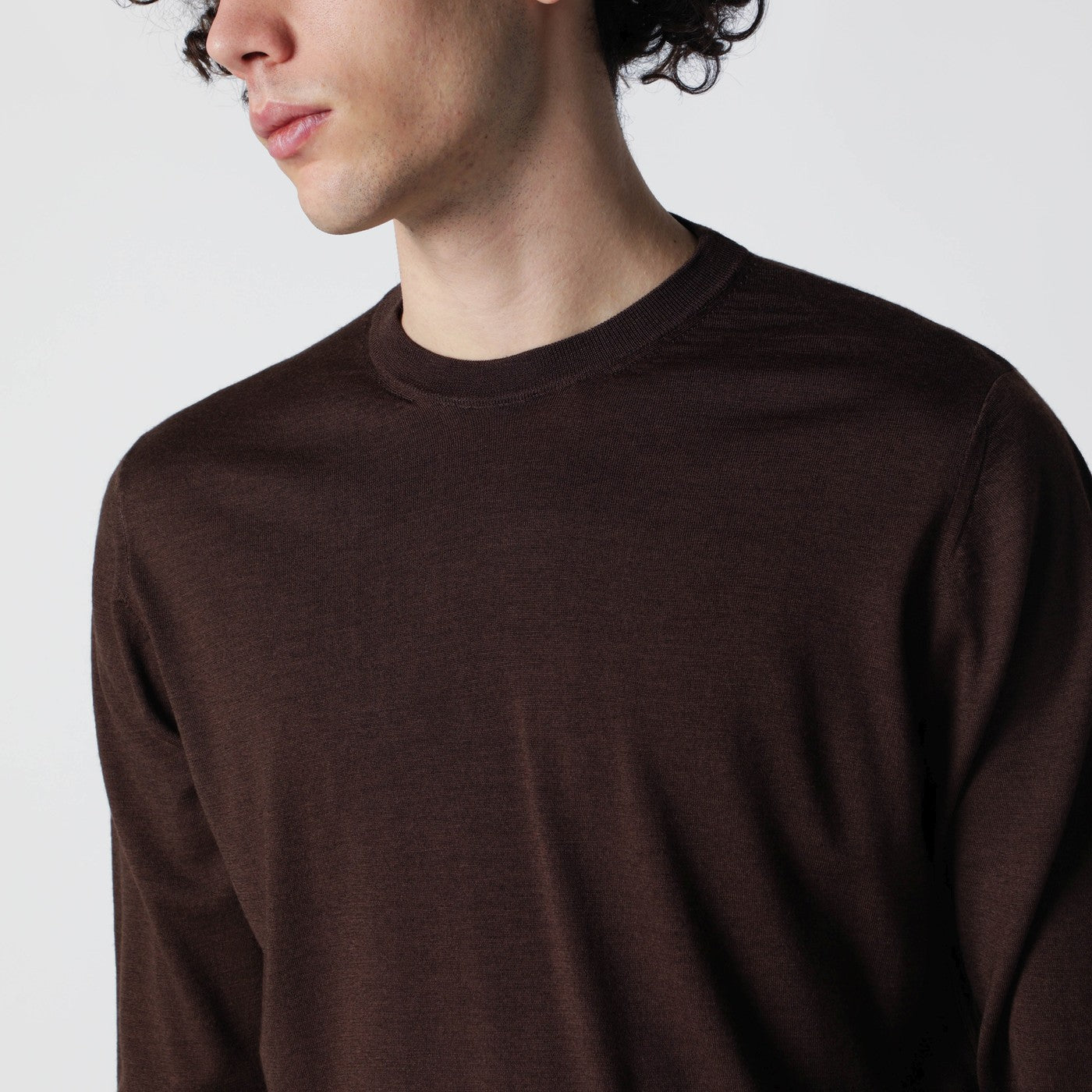 Drumohr Chocolate Brown Wool Sweater Men Drumohr