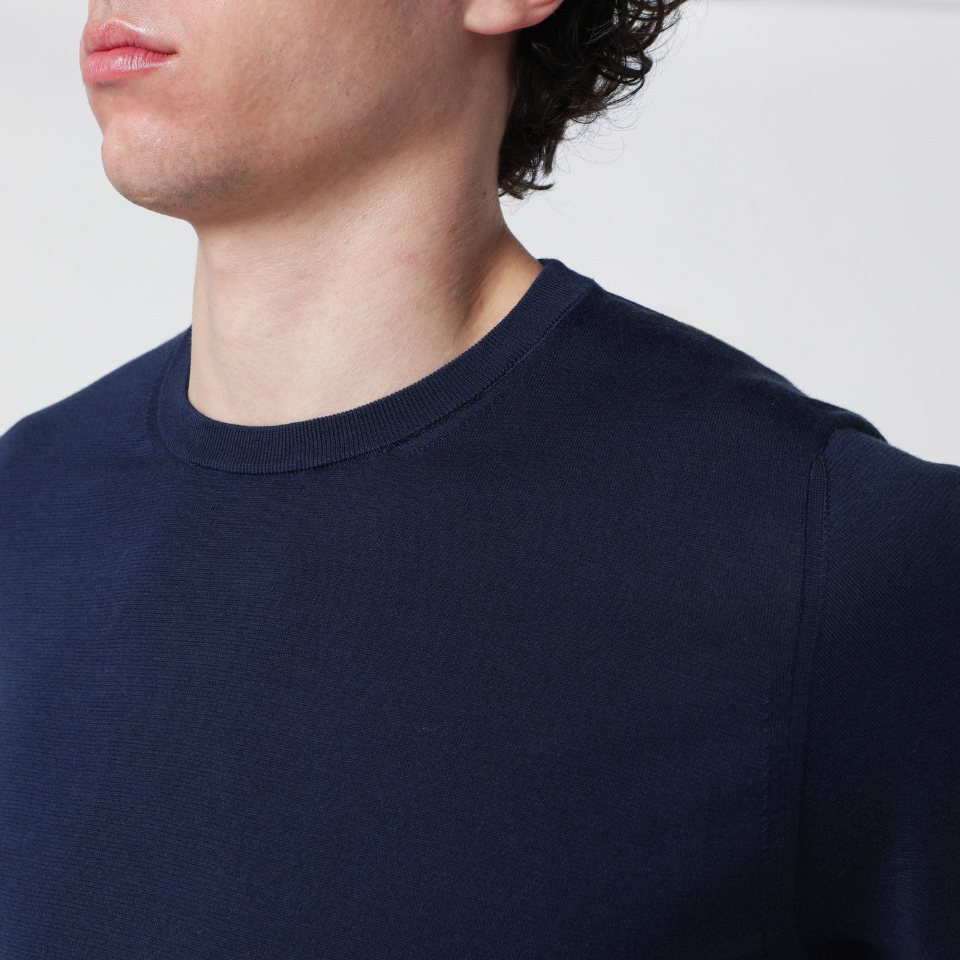 Drumohr Blue Cotton Crewneck Sweater Men Drumohr