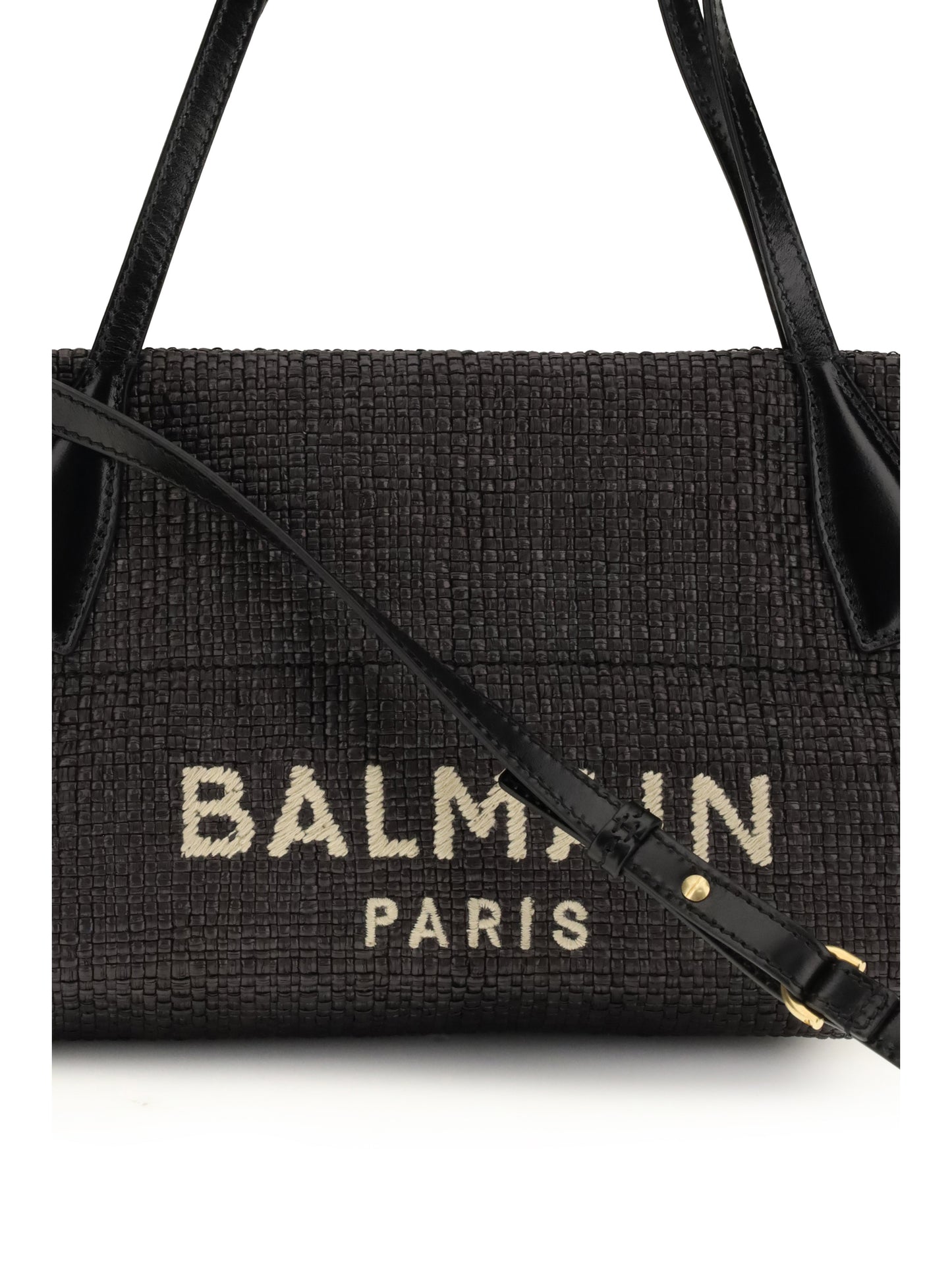Balmain Women Calfskin And Raffia Track Shoulder Bag BALMAIN