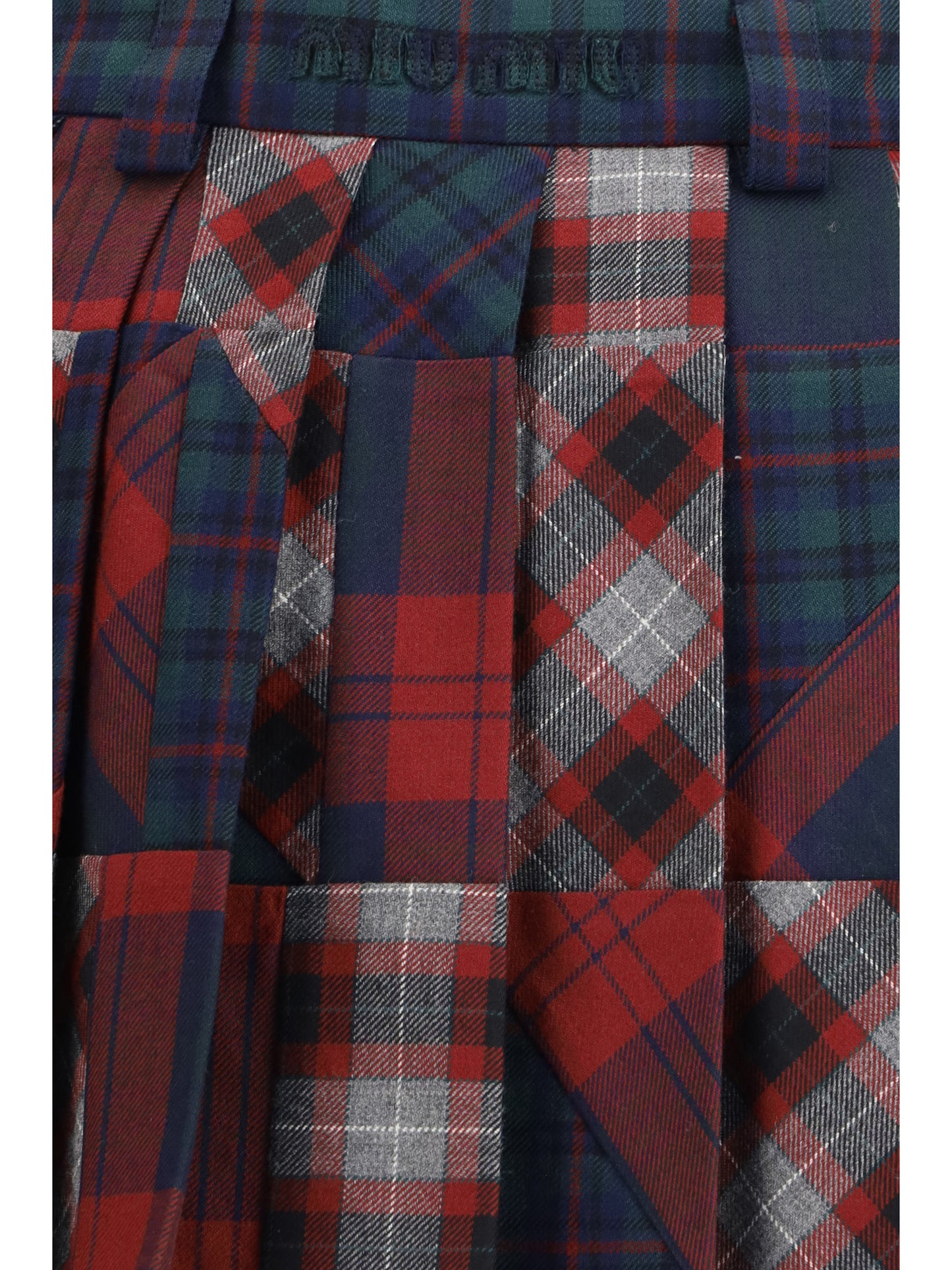 Miu Miu Women Pleated Patchwork Tartan Mini Skirt MIU MIU