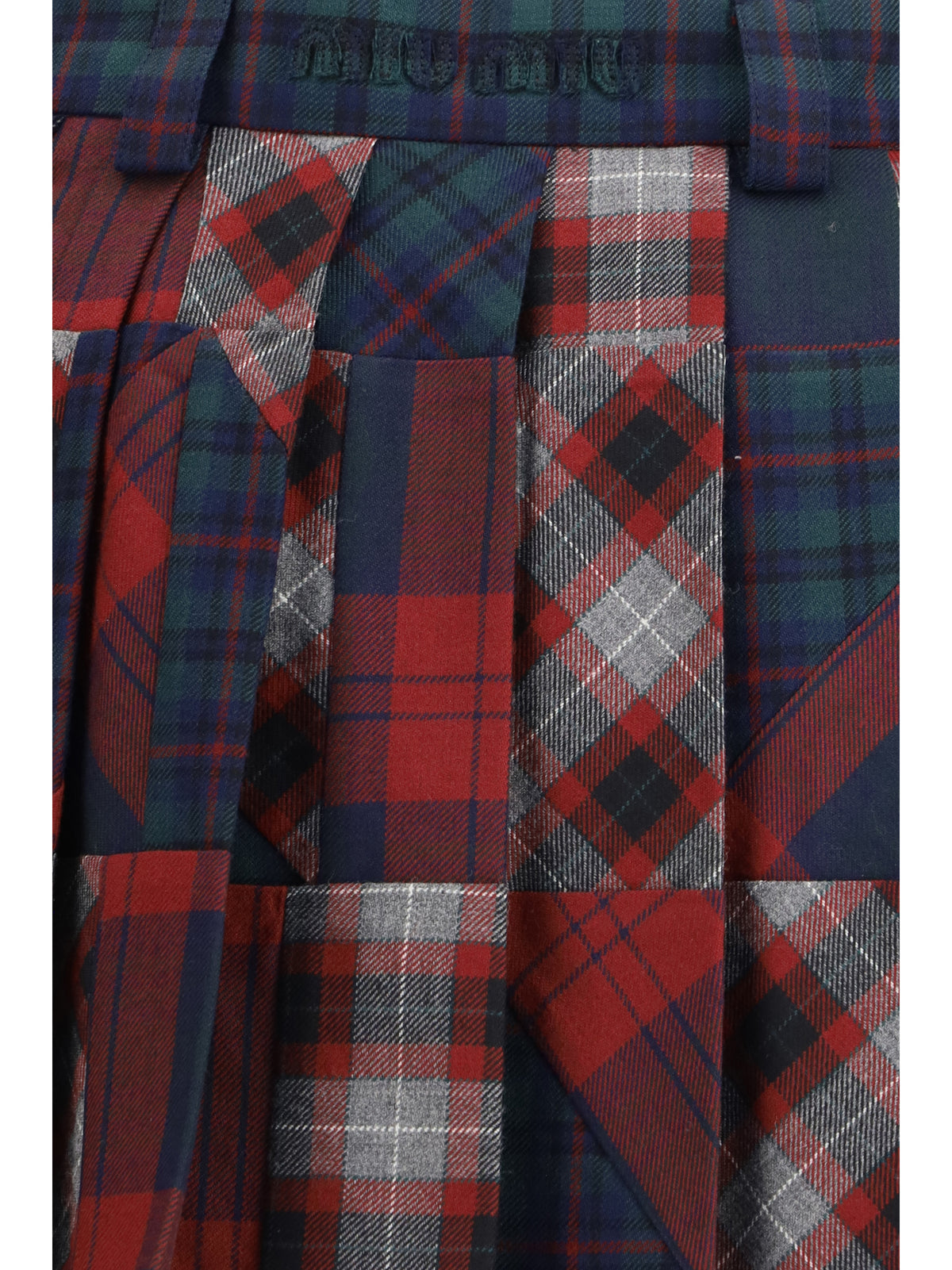 Miu Miu Women Pleated Patchwork Tartan Mini Skirt