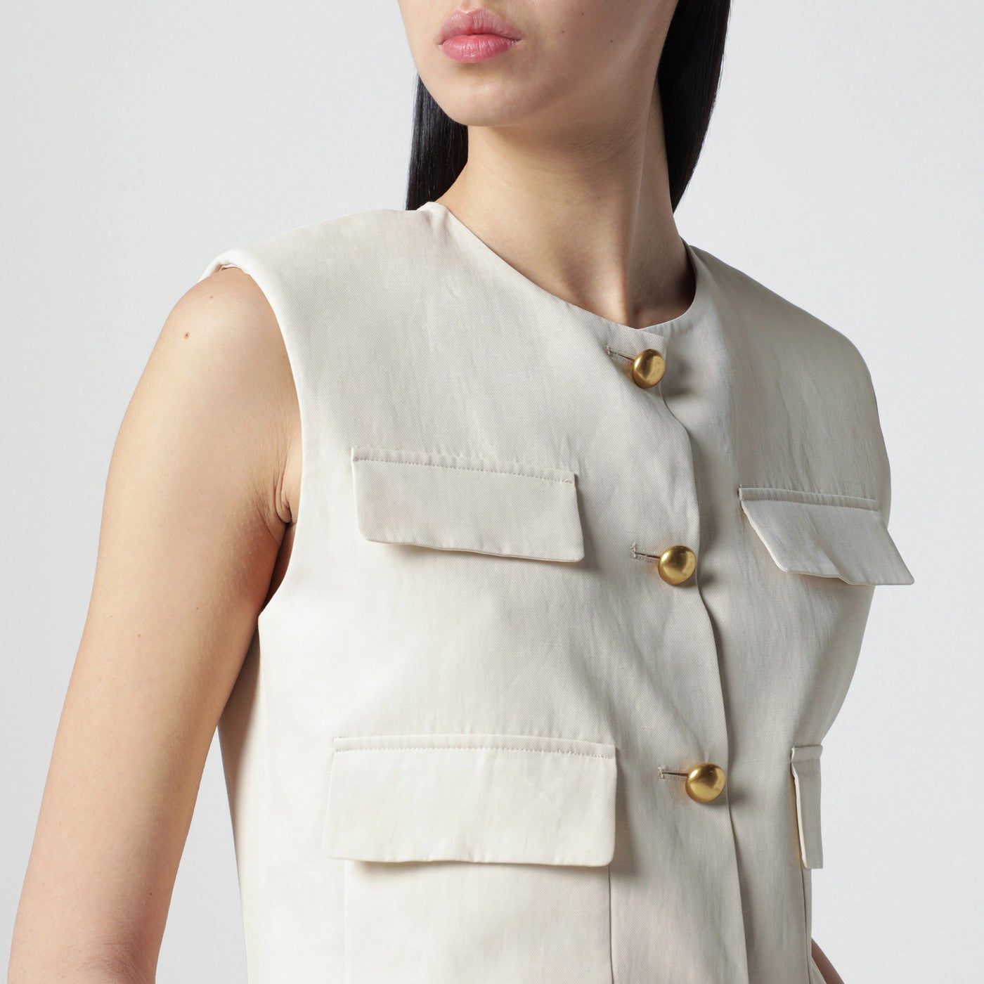 P.A.R.O.S.H. Sand-Colored Linen-Blend Waistcoat Women P.A.R.O.S.H.