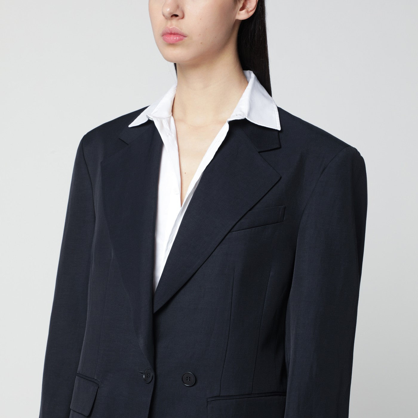 P.A.R.O.S.H. Blue Linen-Blend Single-Breasted Jacket Women P.A.R.O.S.H.