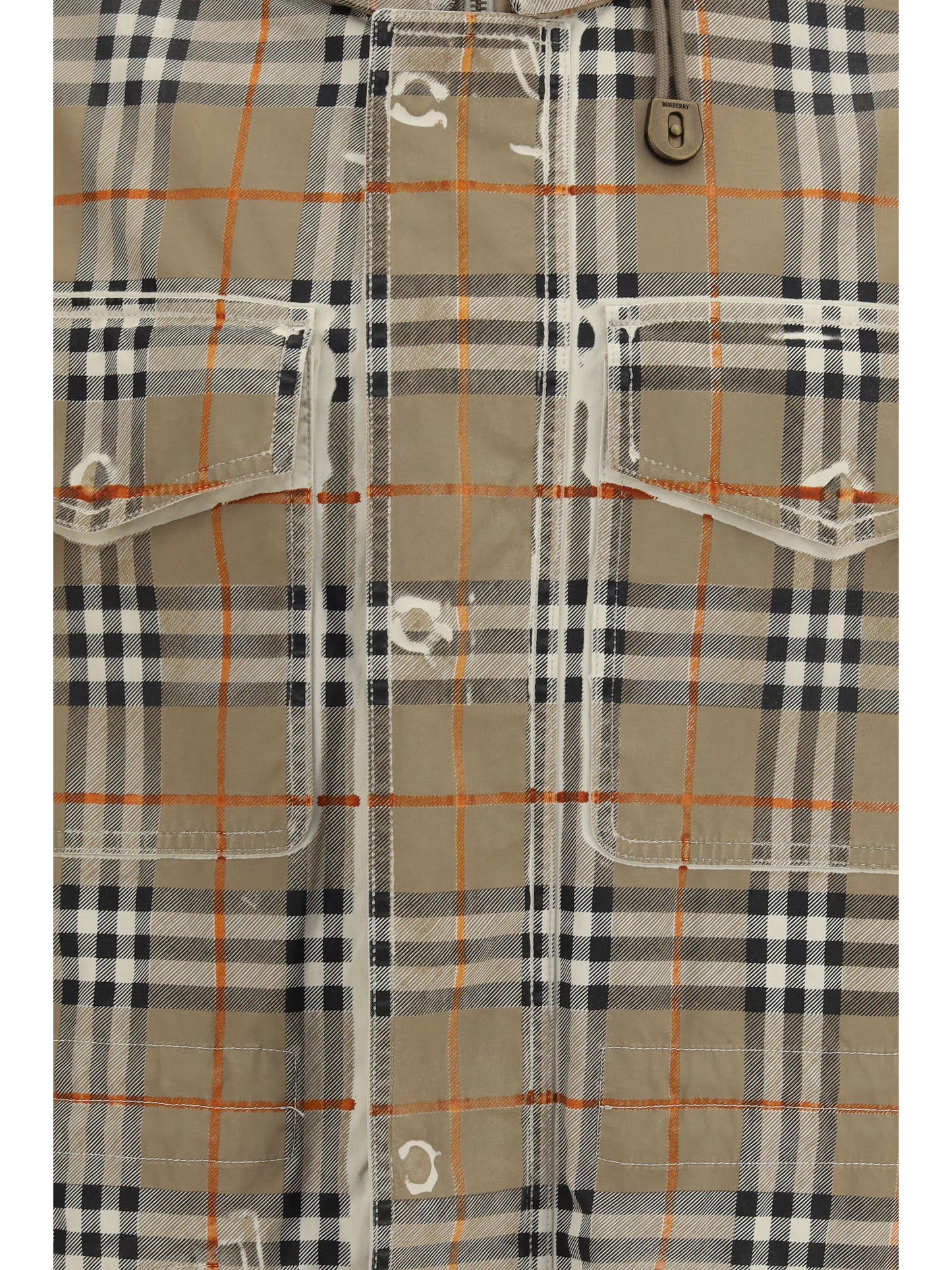 Burberry Men Gabardine Parka With Faded Check Print
