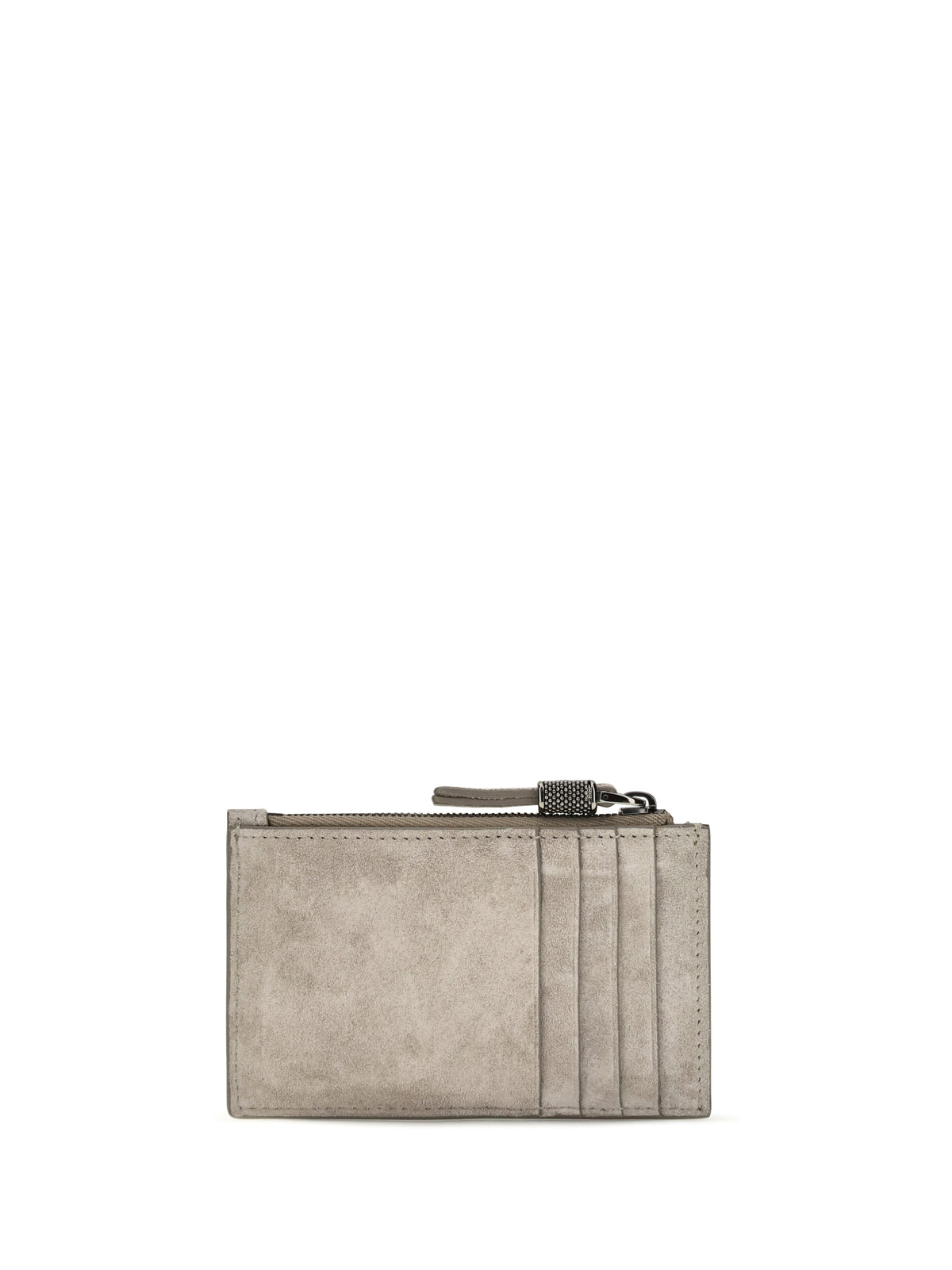 Brunello Cucinelli Women Suede Card Holder With Shiny Zipper Pull BRUNELLO CUCINELLI
