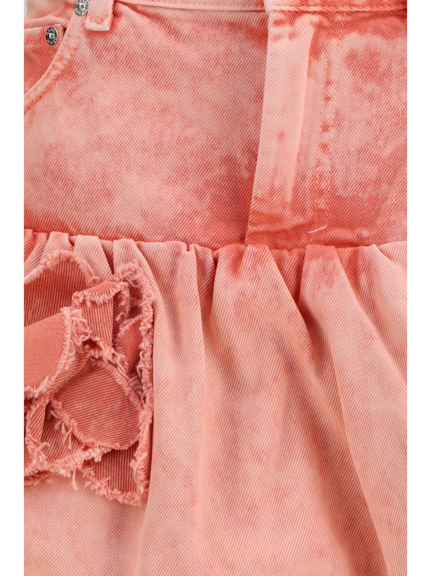 Ganni Women Mini Bubble Skirt In Denim With Appliqué Roses GANNI