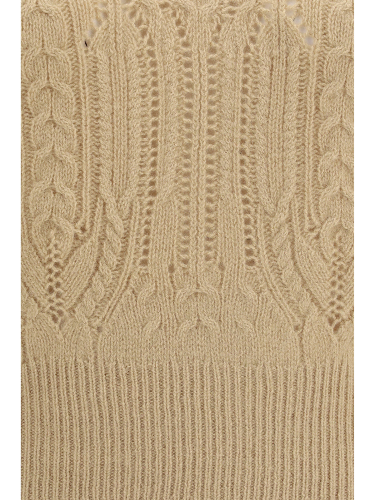 Ermanno Scervino Women Long Sleeve Cable Knit And Openwork Cashmere Sweater ERMANO SCERVINO