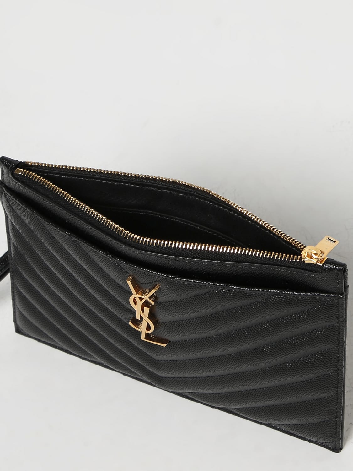 Saint Laurent Women Saint Laurent Clutch In Quilted Grain De Poudre Leather SAINT LAURENT