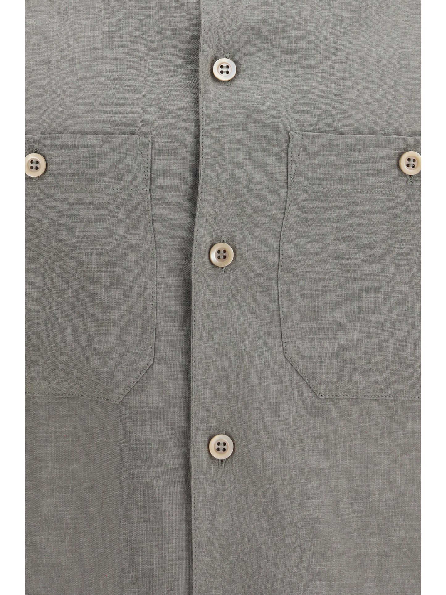 Brunello Cucinelli Men Easy-Fit Linen Shirt With Chest Pockets BRUNELLO CUCINELLI
