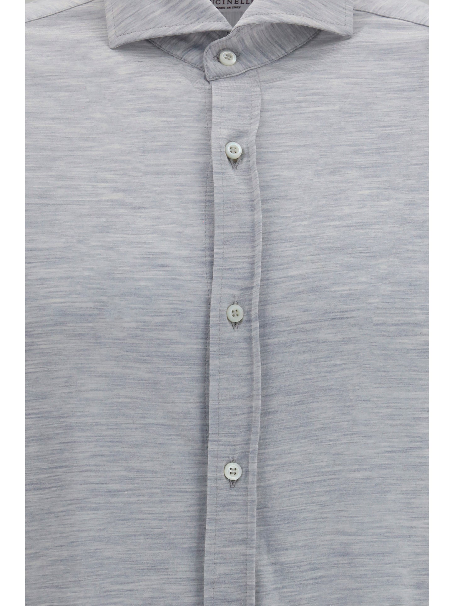 Brunello Cucinelli Men Silk And Cotton Jersey Shirt With Spread Collar BRUNELLO CUCINELLI