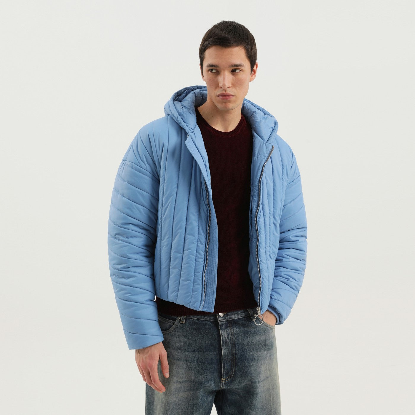 1989 Studio Light Blue Quilted Down Jacket Men 1989 STUDIO
