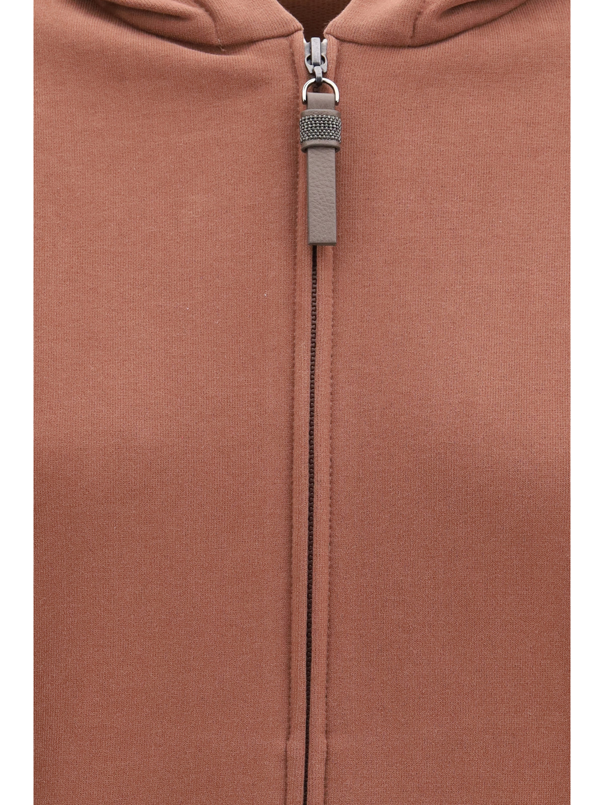 Brunello Cucinelli Women Hooded Smooth Cotton Sweatshirt With Shiny Zipper Pull BRUNELLO CUCINELLI