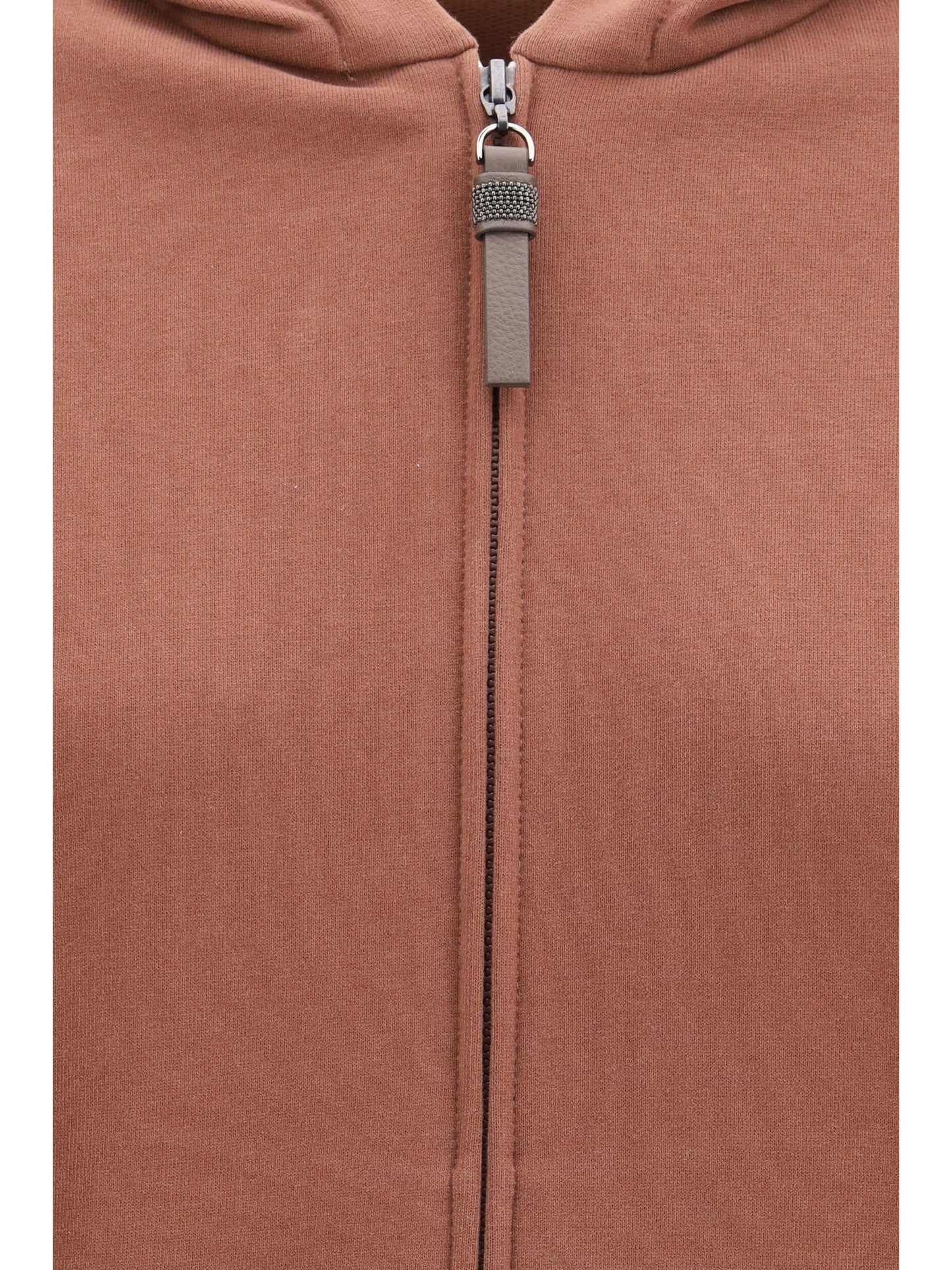 Brunello Cucinelli Women Hooded Smooth Cotton Sweatshirt With Shiny Zipper Pull BRUNELLO CUCINELLI