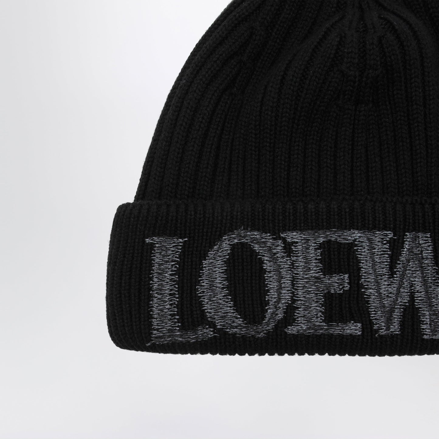 Loewe Black Wool Beanie With Logo Embroidery Men LOEWE