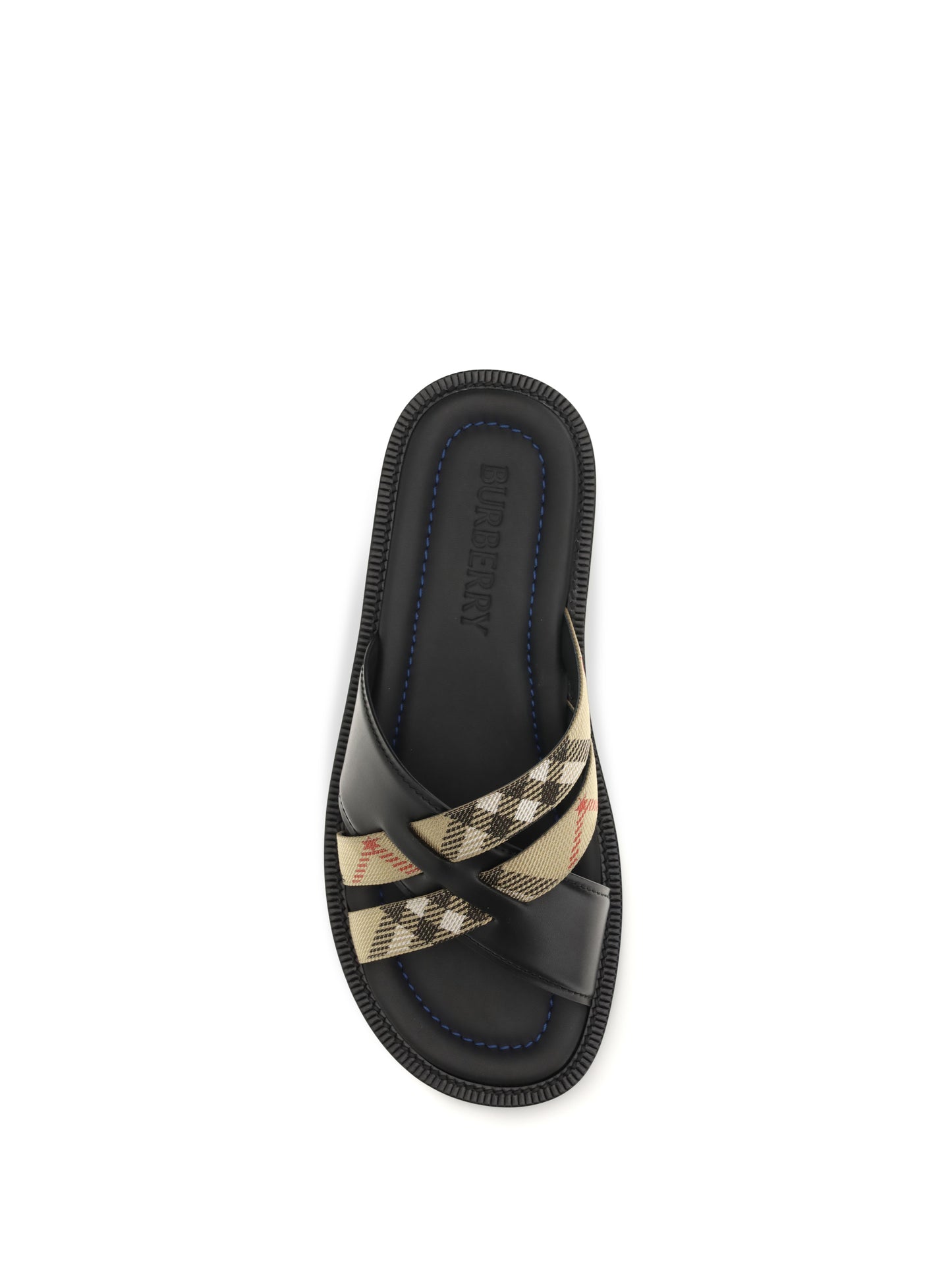Burberry Men Drift Leather And Check Sandals BURBERRY