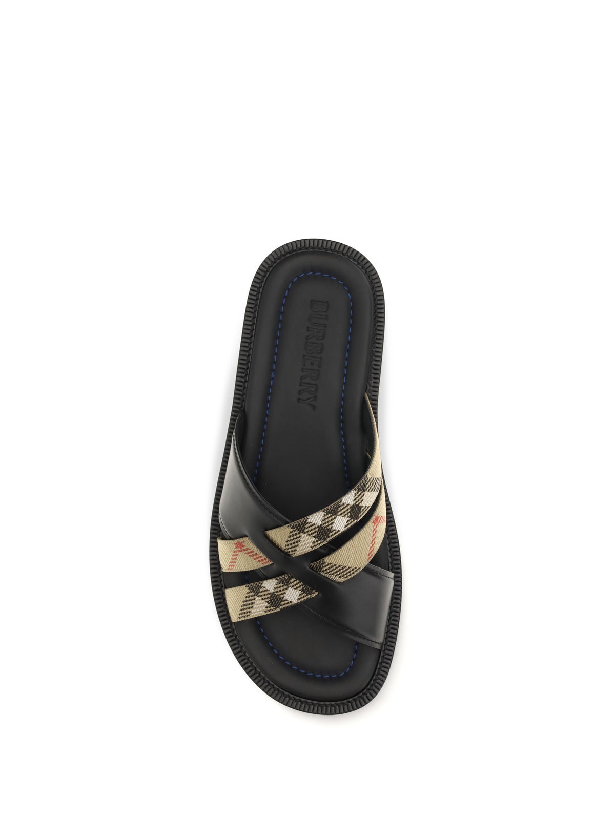 Burberry Men Drift Leather And Check Sandals BURBERRY
