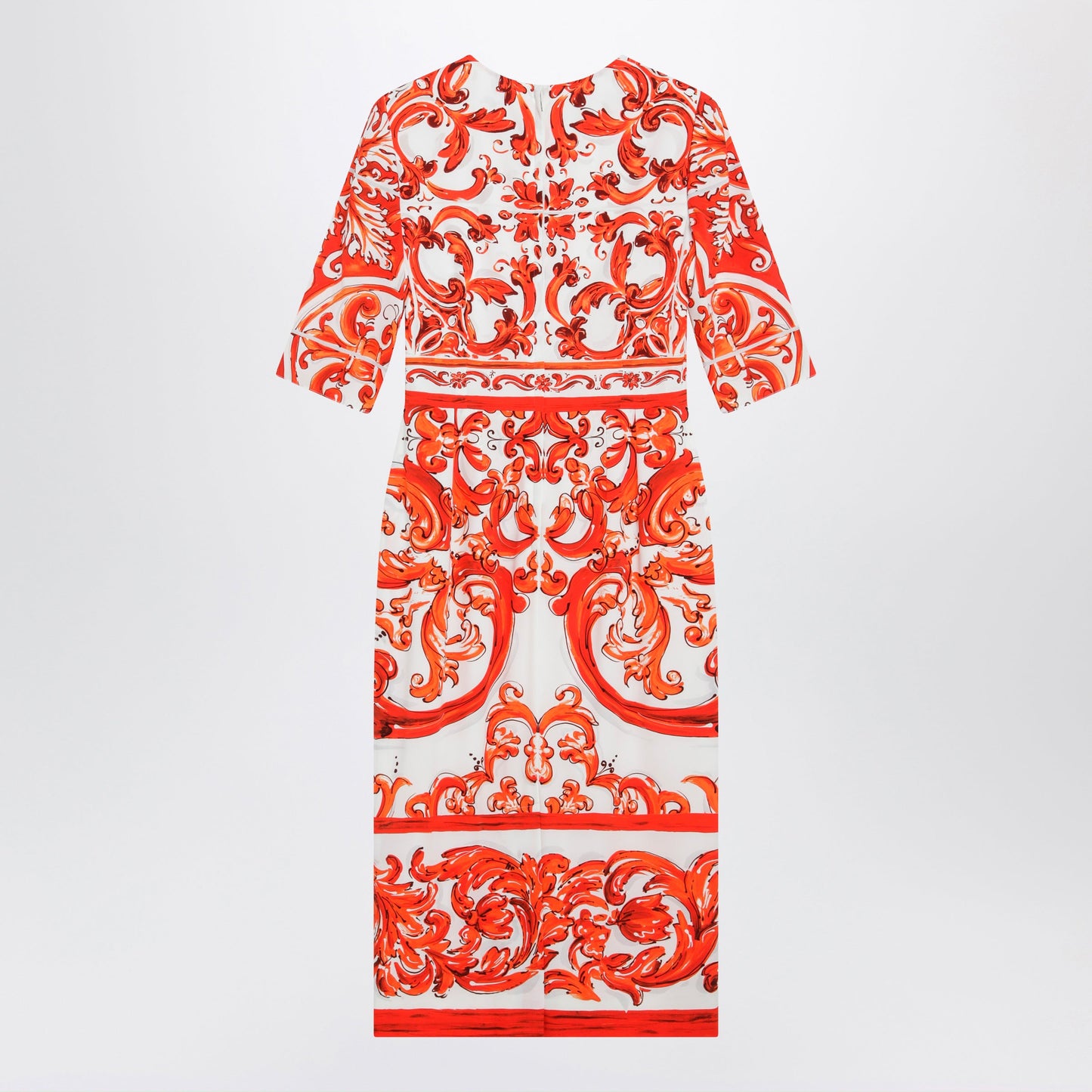 Dolce&Gabbana Fitted Maiolica-Print Silk Charmeuse Dress In Orange Women DOLCE & GABBANA