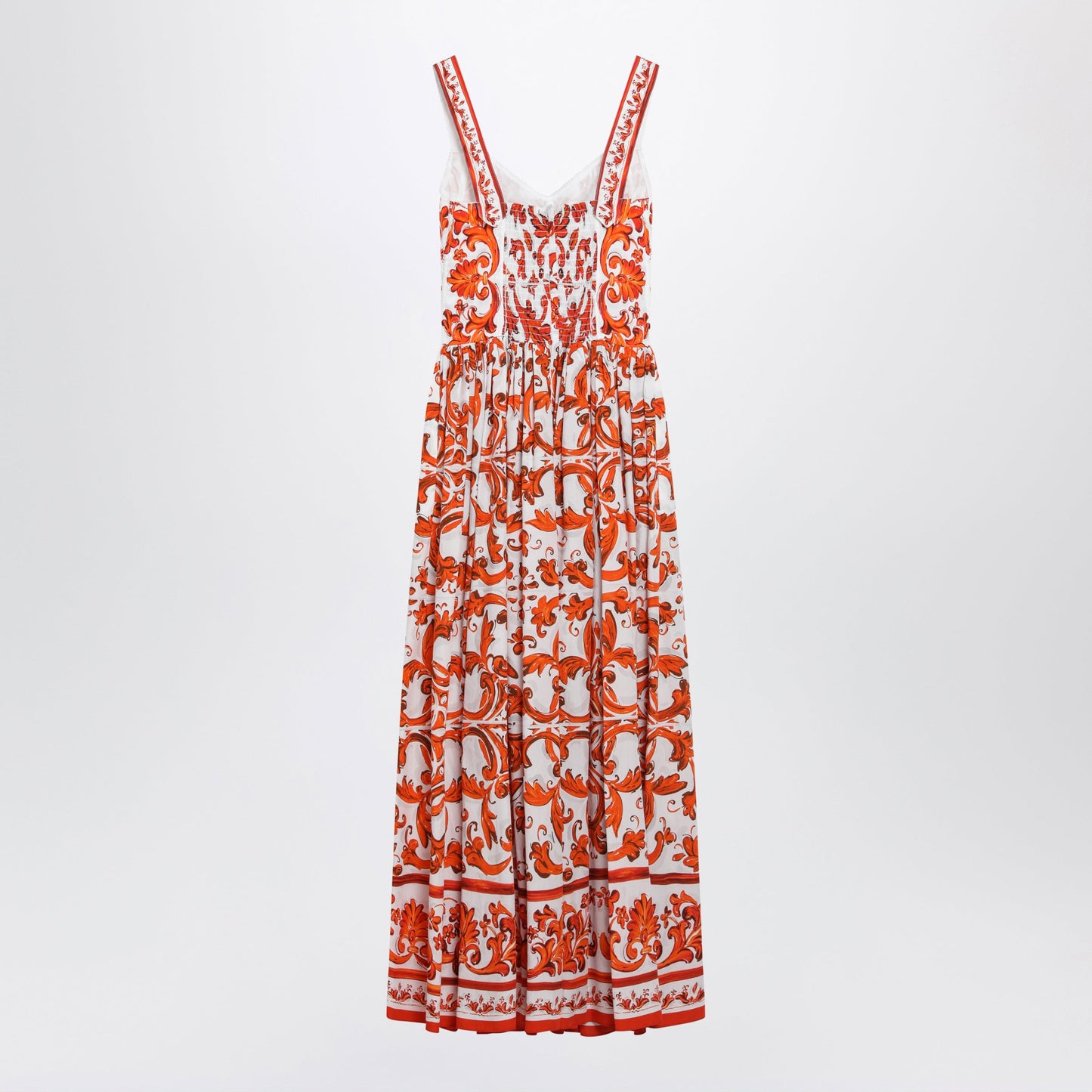 Dolce&Gabbana Maiolica-Print Poplin Maxi Dress In Orange Cotton Women DOLCE & GABBANA