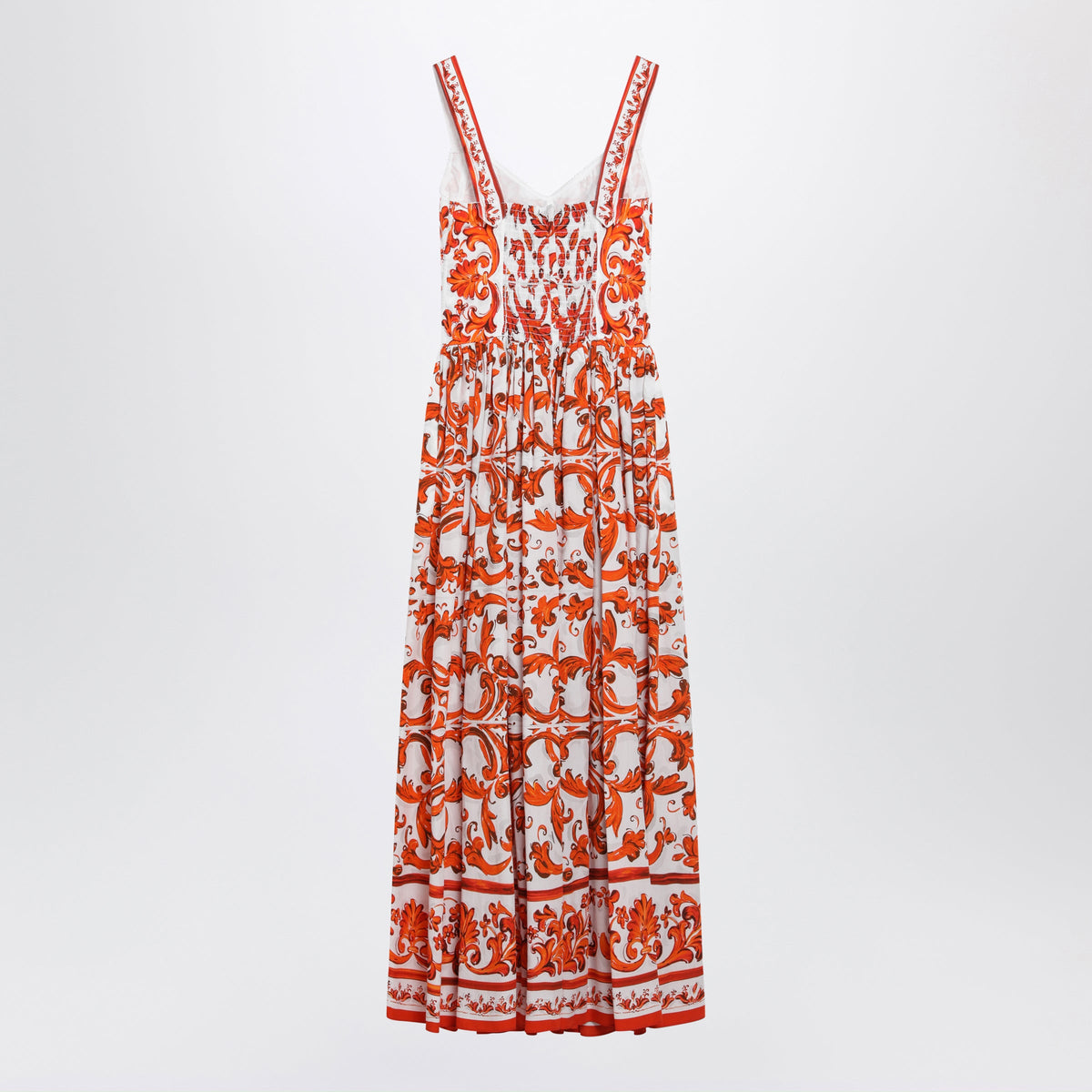 Dolce&Gabbana Maiolica-Print Poplin Maxi Dress In Orange Cotton Women DOLCE & GABBANA
