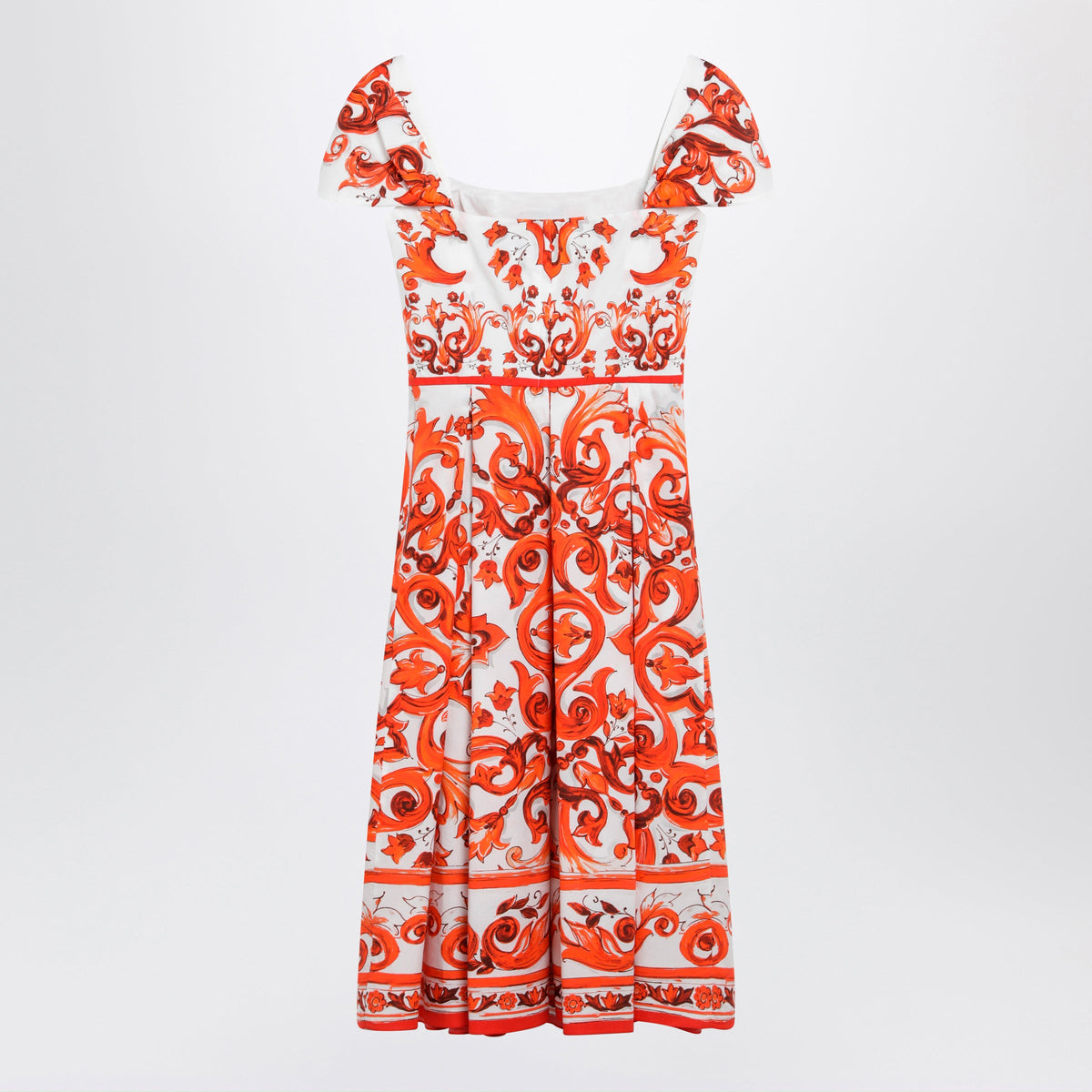 Dolce&Gabbana Maiolica-Print Cotton Poplin Dress In Orange Women DOLCE & GABBANA