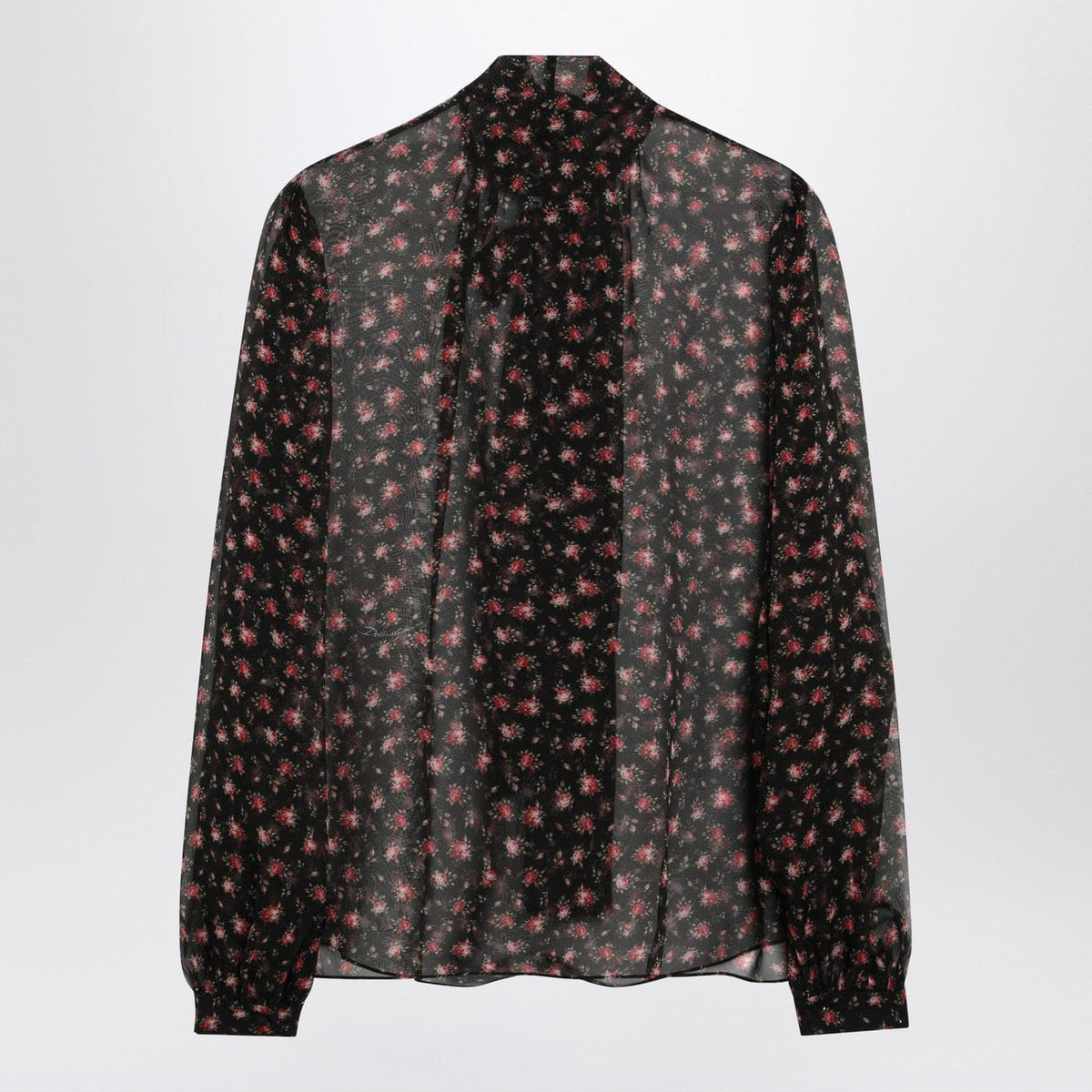 Dolce&Gabbana Black Chiffon Blouse With Small Rose Print Women DOLCE & GABBANA