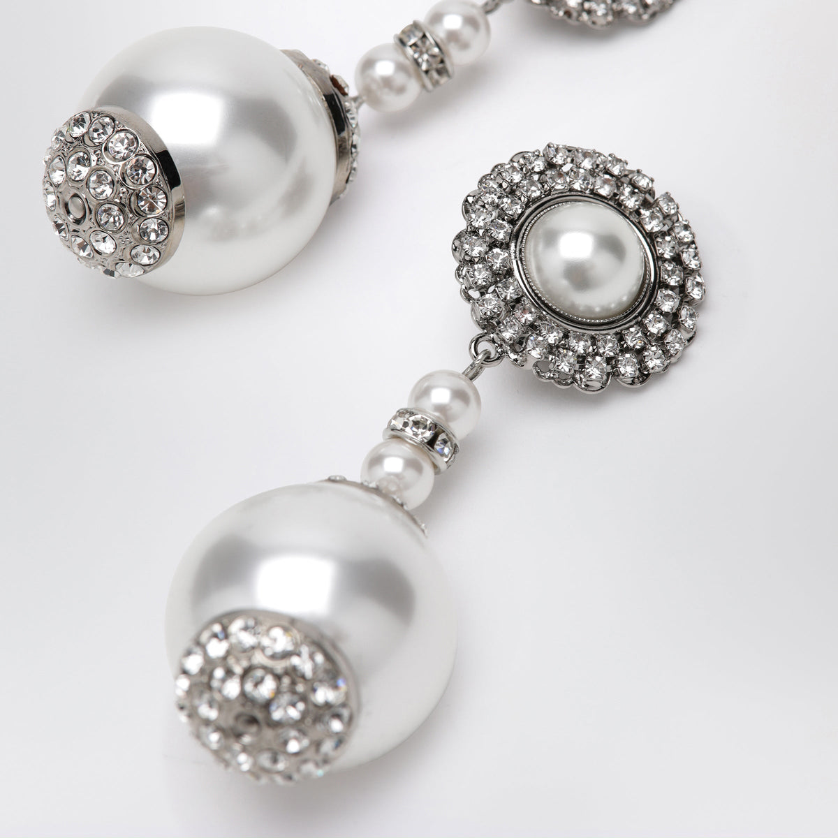 Alessandra Rich Silver-Tone Clip Earrings With Pearl And Crystal Pendant Women ALESSANDRA RICH