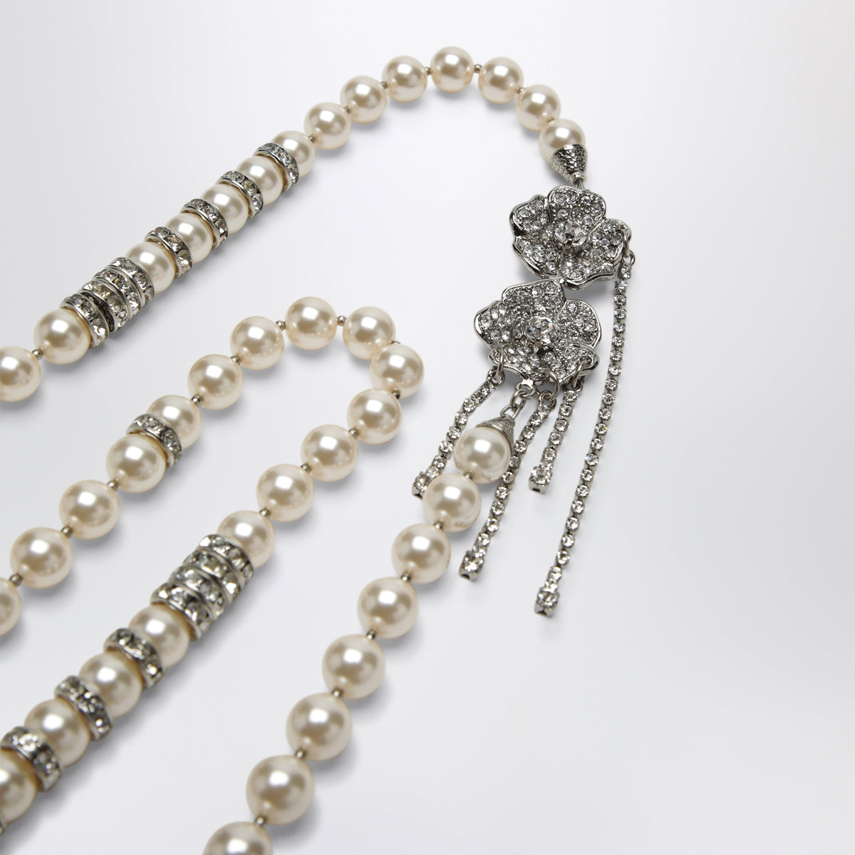 Alessandra Rich Pearl Necklace With Silver Crystal Flower Clasp Women ALESSANDRA RICH