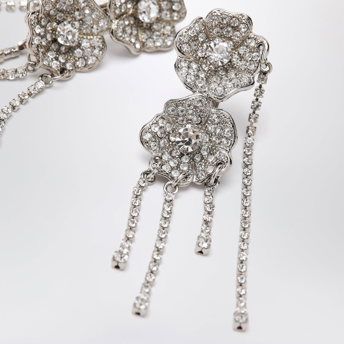 Alessandra Rich Silver-Tone Clip-On Earrings With Crystal Flowers Women ALESSANDRA RICH
