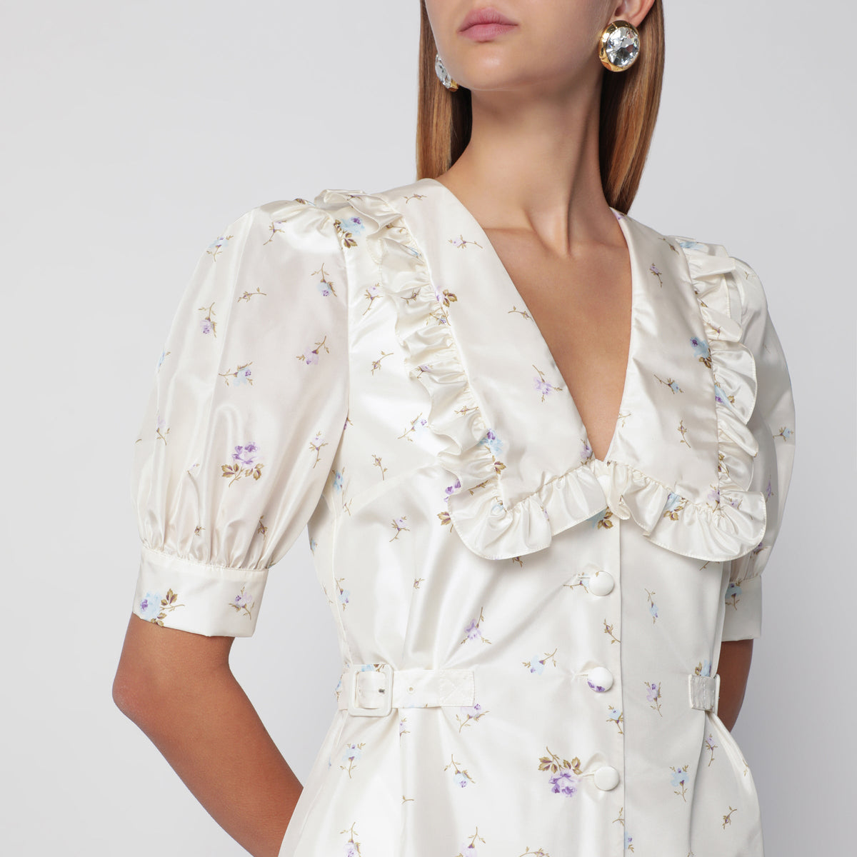 Alessandra Rich White Floral-Print Silk Mini Dress Women ALESSANDRA RICH