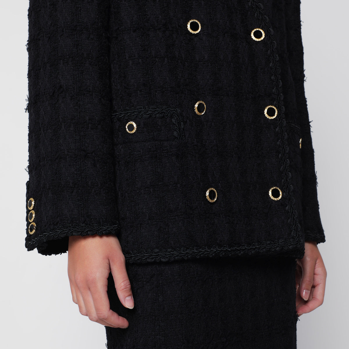 Alessandra Rich Black Double-Breasted Boucle Tweed Jacket Women ALESSANDRA RICH