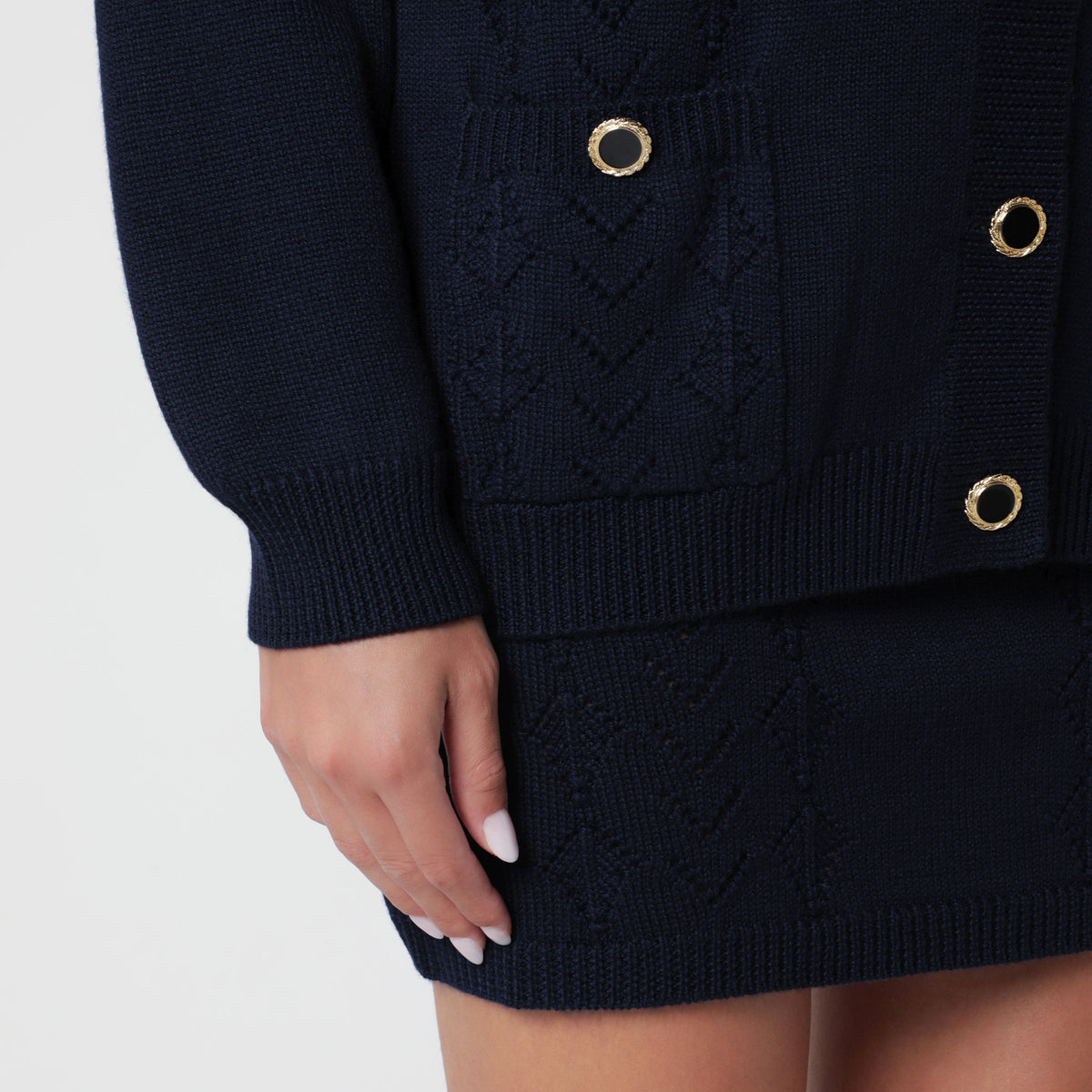 Alessandra Rich Navy Blue Merino Wool Knit Cardigan Women ALESSANDRA RICH