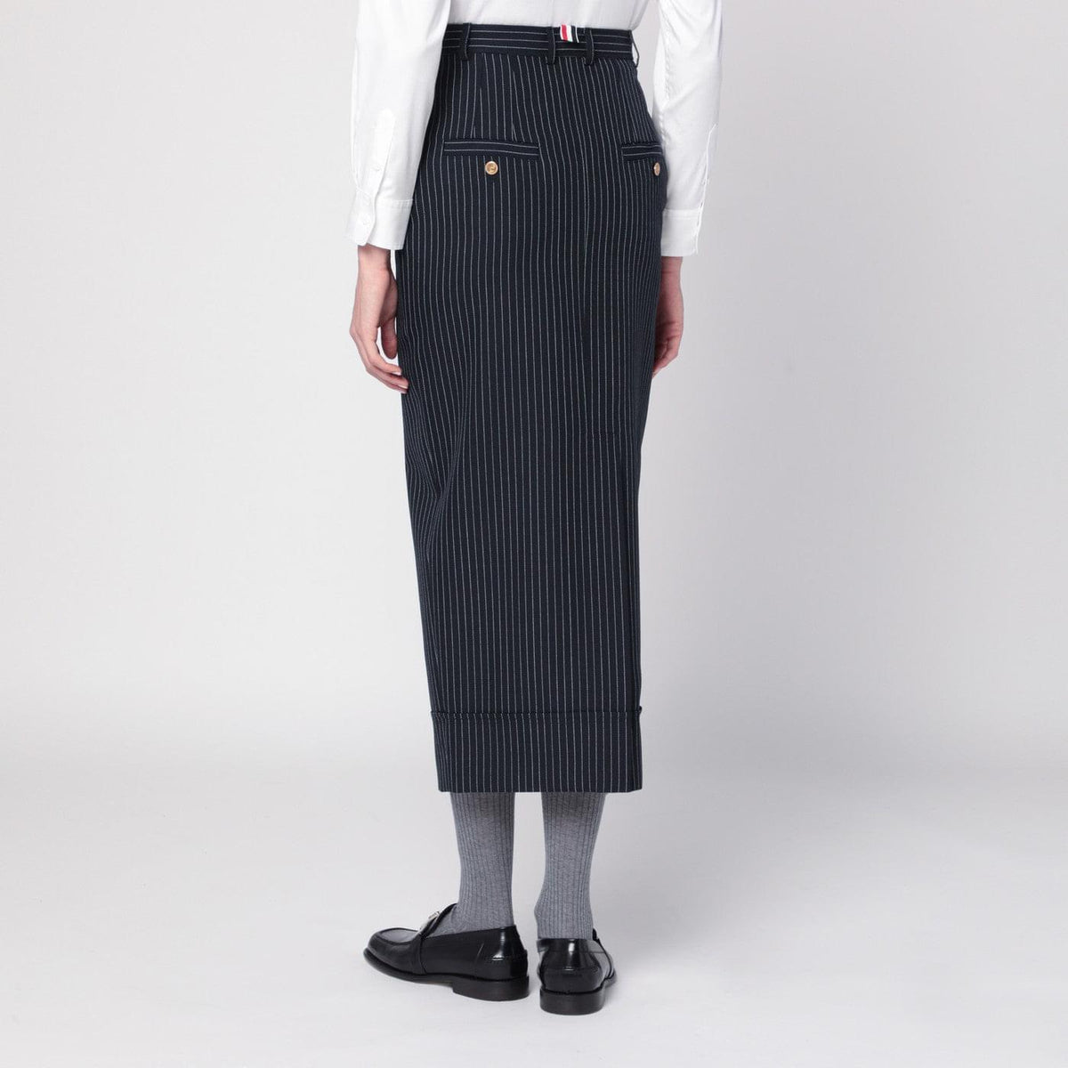 Thom Browne Navy Blue Pinstriped Pencil Skirt Women THOM BROWNE