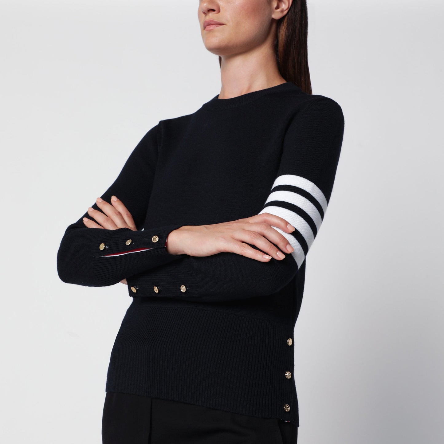 Thom Browne Navy Blue 4-Bar Crew-Neck Sweater In Wool Women THOM BROWNE
