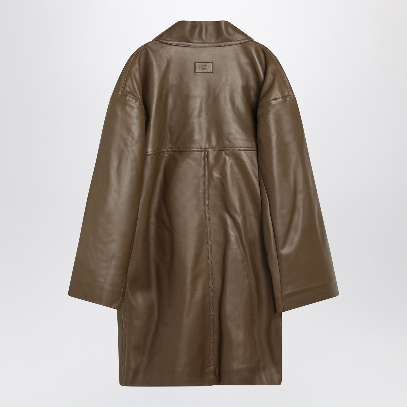 Fendi Double-Breasted Pea Coat In Dark Beige Nappa Leather Men FENDI