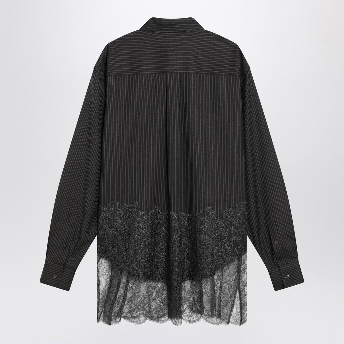 Fendi Espresso Pinstriped Wool Shirt With Lace Men FENDI