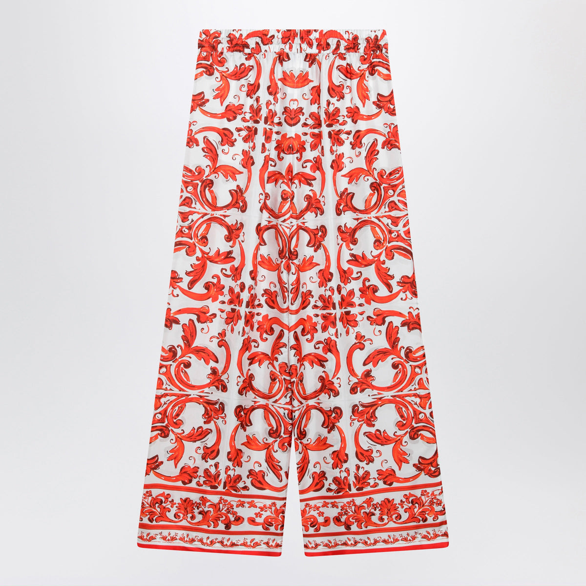 Dolce&Gabbana Wide-Leg Maiolica-Print Silk Pants In Orange Women DOLCE & GABBANA