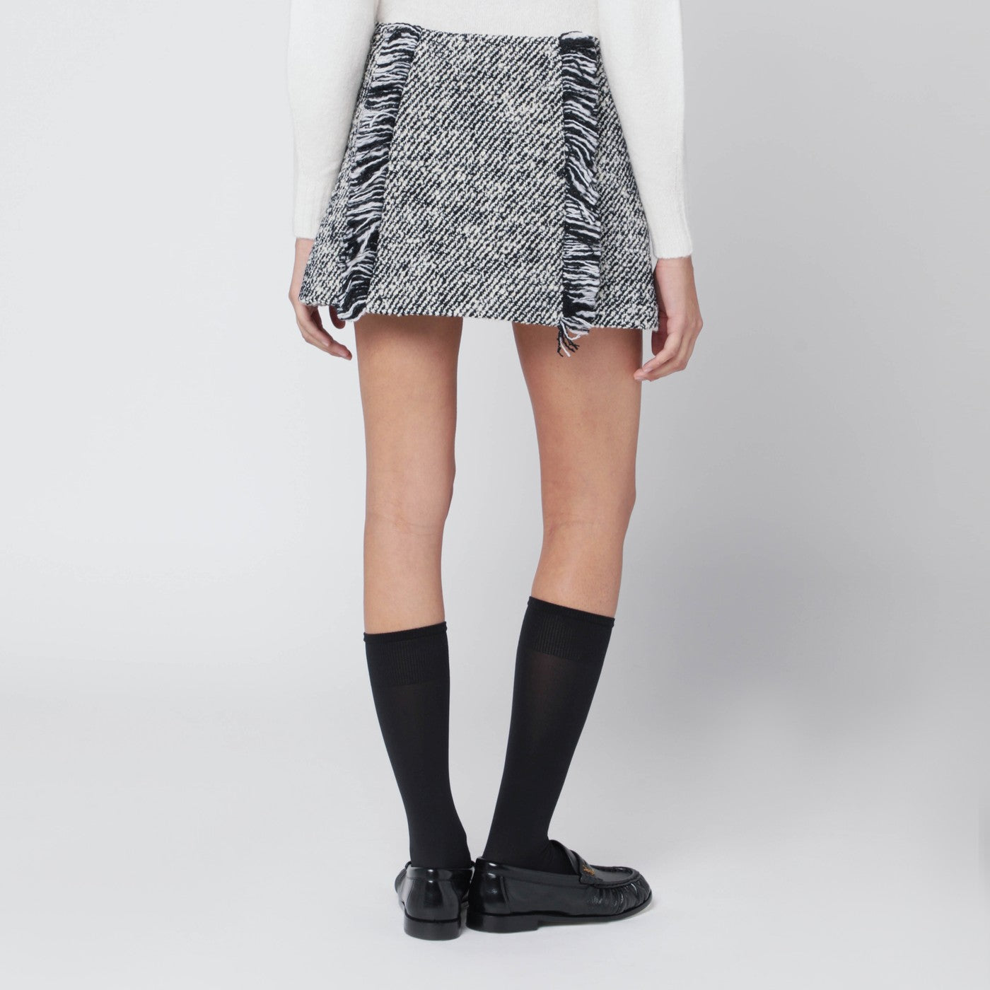 Durazzi Milano Black/White Patterned Wool-Blend Mini Skirt Women Durazzi Milano