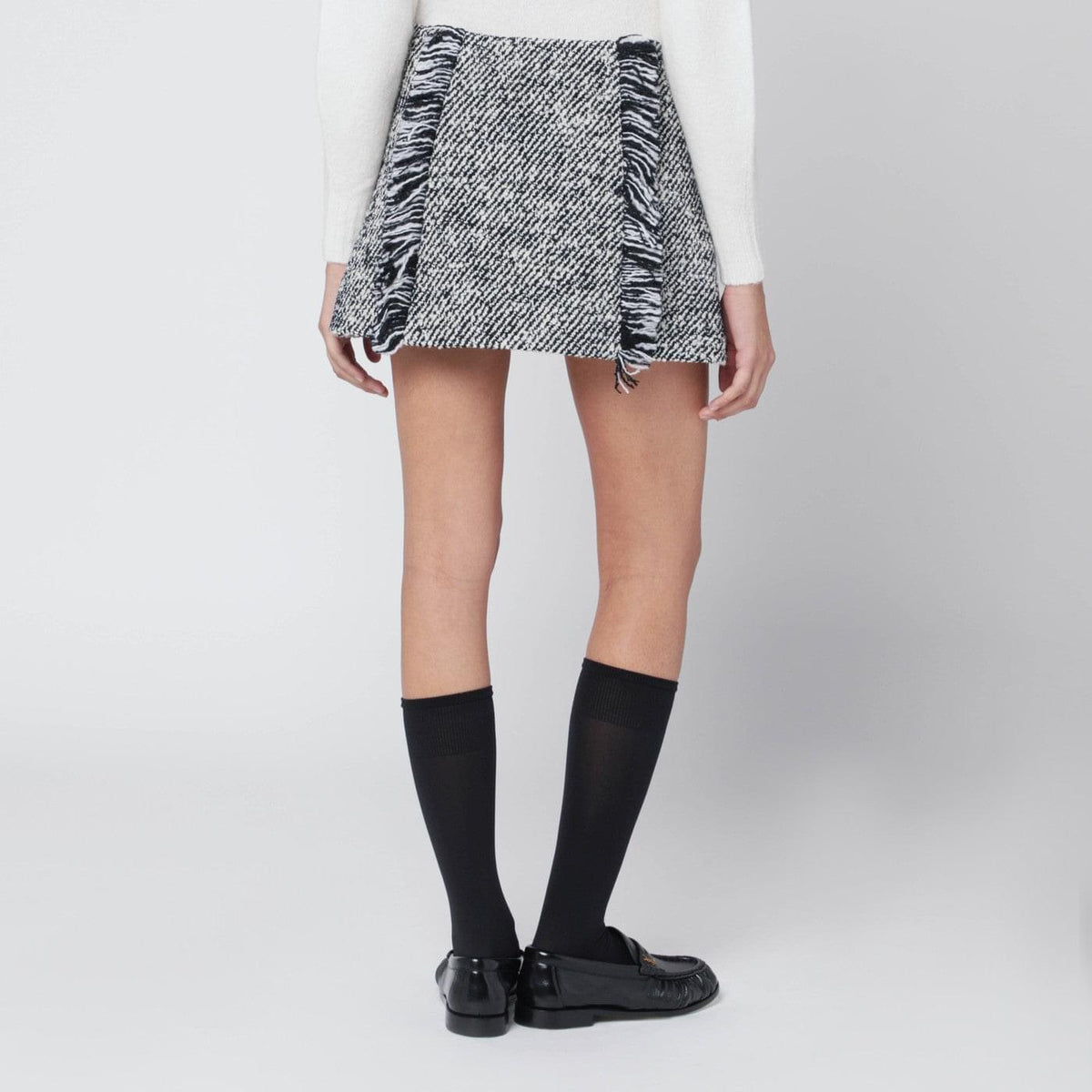 Durazzi Milano Black/White Patterned Wool-Blend Mini Skirt Women Durazzi Milano