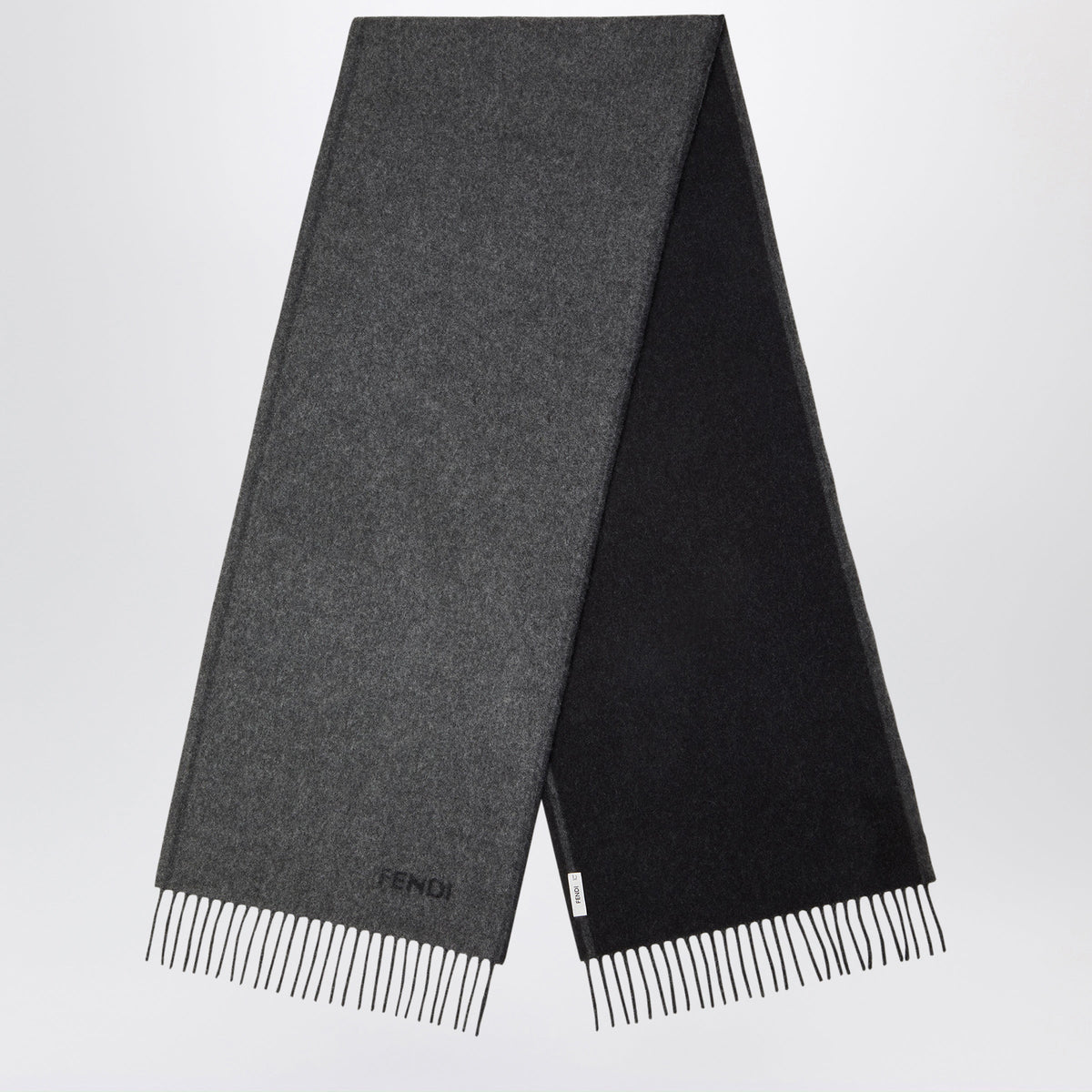 Fendi Grey/Black Double-Sided Cashmere Scarf Men FENDI