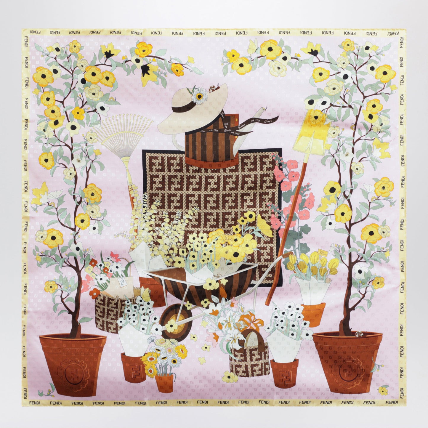 Fendi Fendi Gardening Pink Multicoloured Silk Foulard Women FENDI