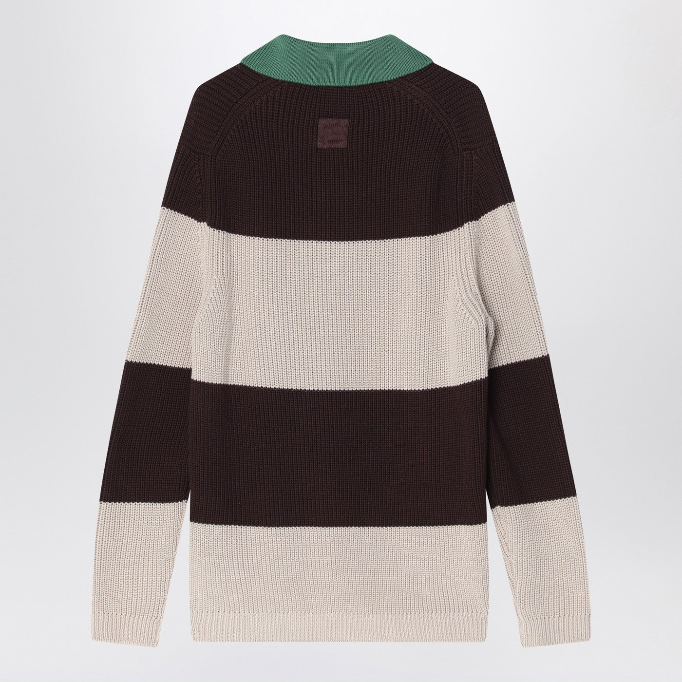 Fendi Knitted Cotton Polo Shirt With Brown And Beige Stripes Men FENDI