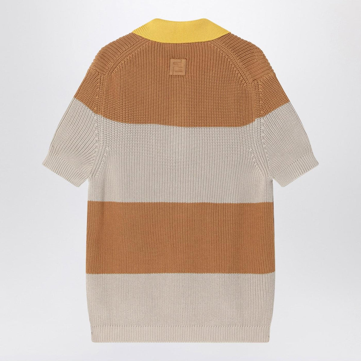 Fendi Knitted Cotton Polo Shirt With Sand And Beige Stripes Men Men FENDI