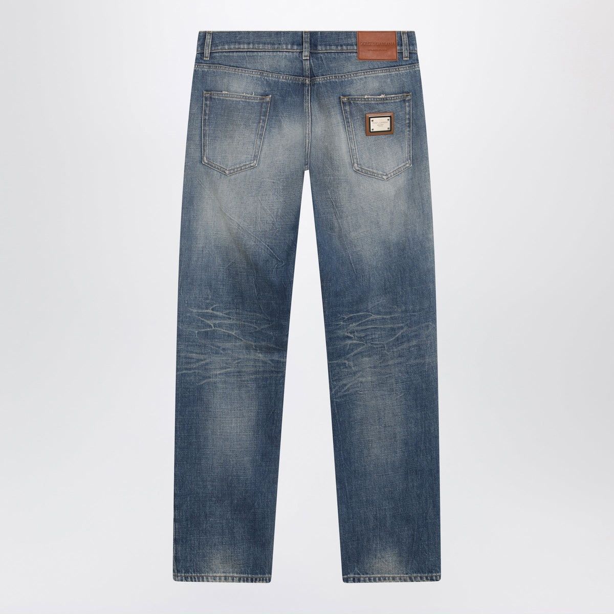 Dolce&Gabbana Blue Washed-Effect Jeans With Logo Plaque Men DOLCE & GABBANA