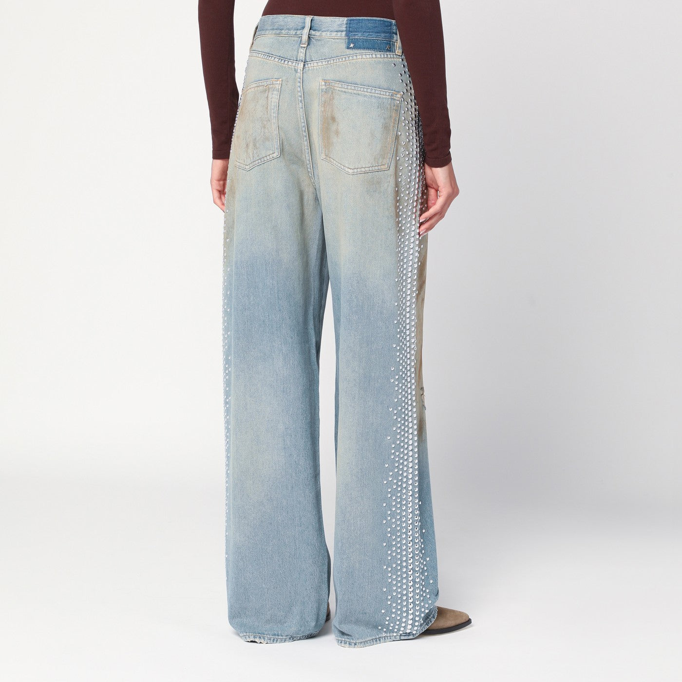 Golden Goose Wide Light Blue Jeans, Sand-Wash Distressed Effect Women GOLDEN GOOSE