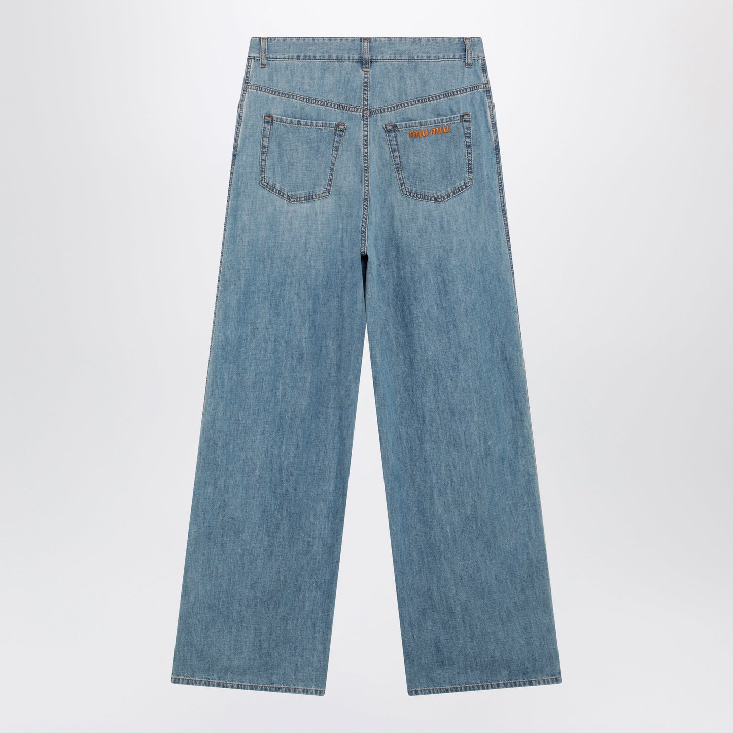 Miu Miu High-Waisted Wide-Leg Chambray Pants In Light Blue Women MIU MIU