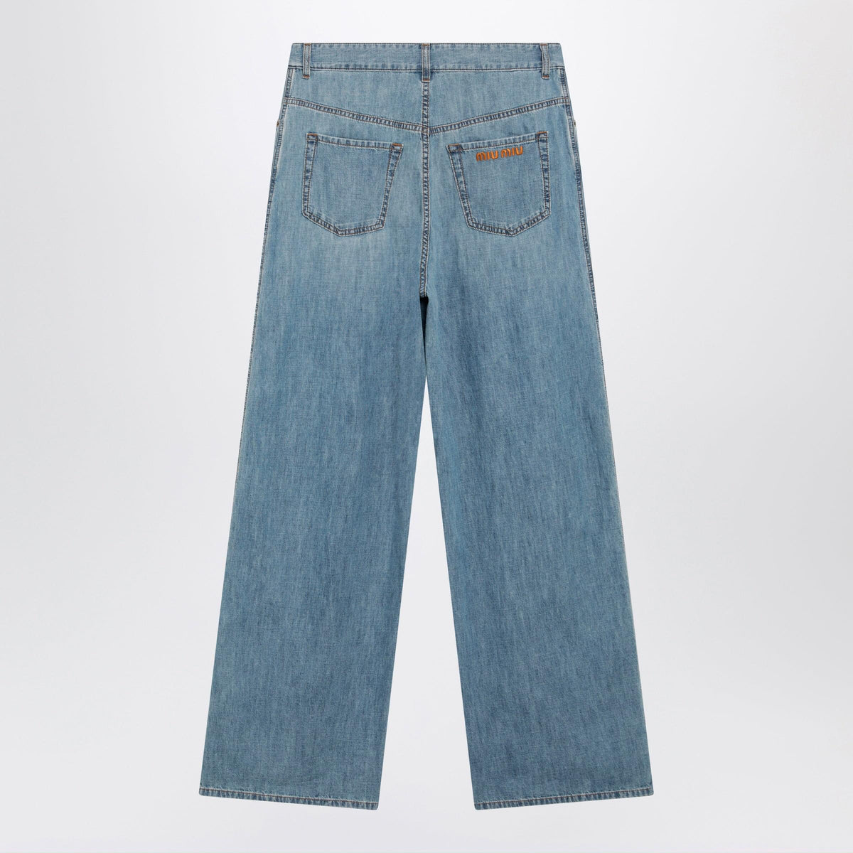 Miu Miu High-Waisted Wide-Leg Chambray Pants In Light Blue Women MIU MIU